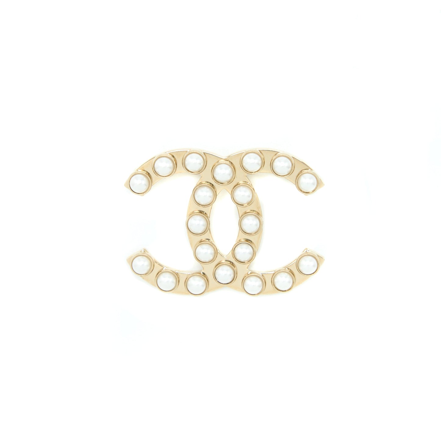 Chanel CC Logo Pearl Brooch Light Tone Gold Handbag