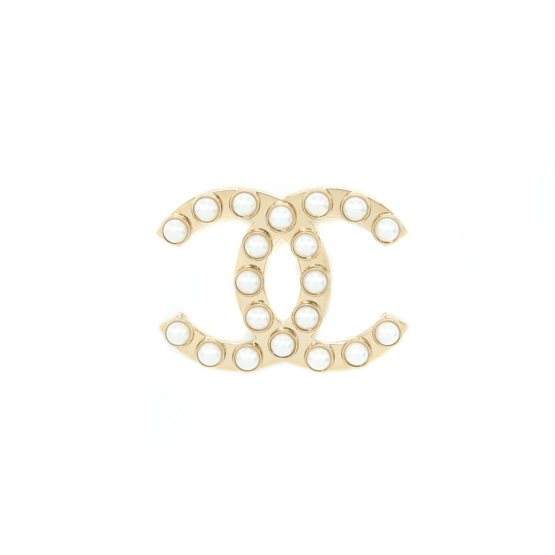 Chanel CC Logo Pearl Brooch Light Tone Gold Handbag