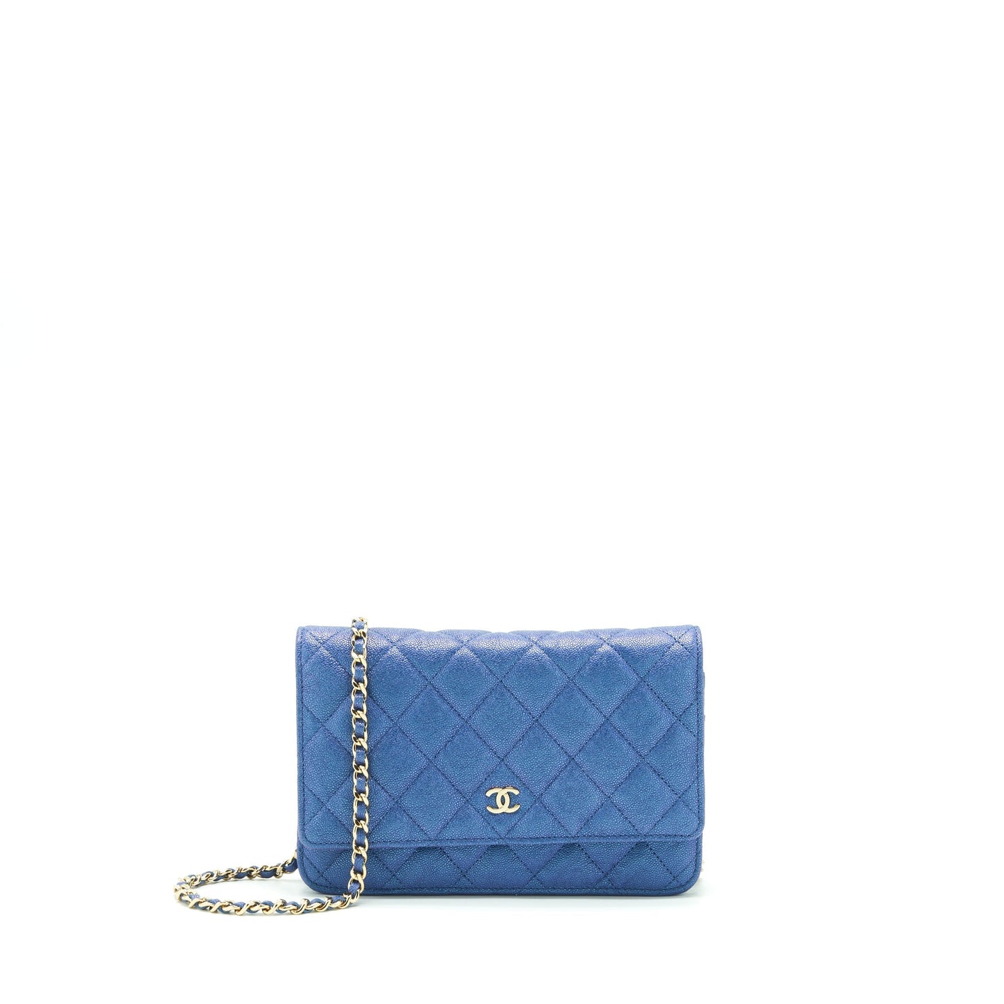 Chanel Classic On Caviar Iridescent LGHW Blue Wallet Case