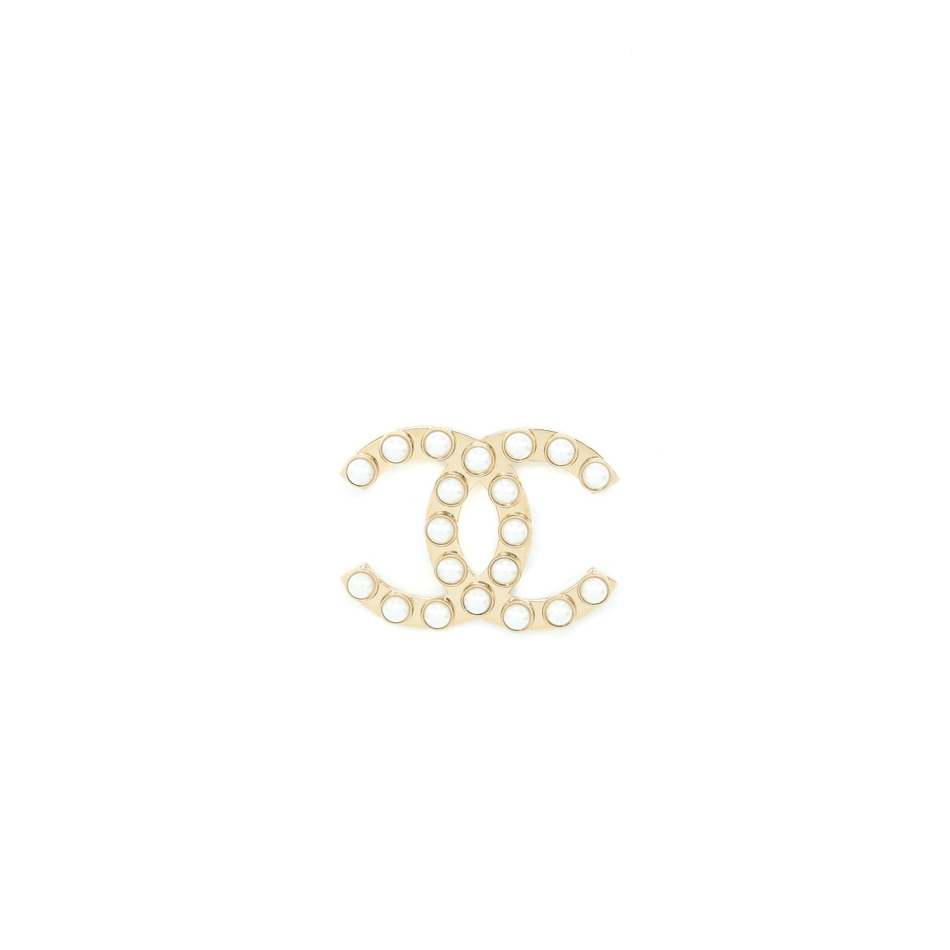 Chanel CC Logo Pearl Brooch Light Tone Gold Handbag