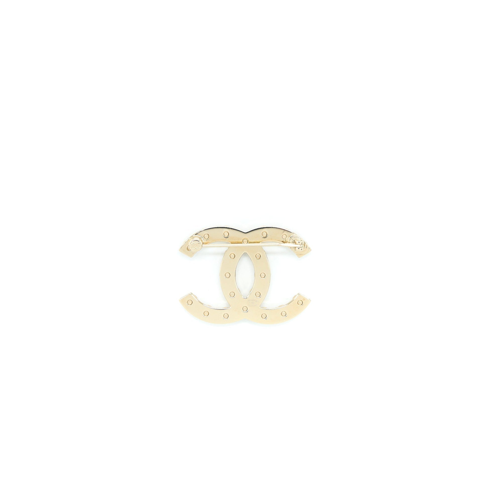 Chanel CC Logo Pearl Brooch Light Tone Gold Handbag