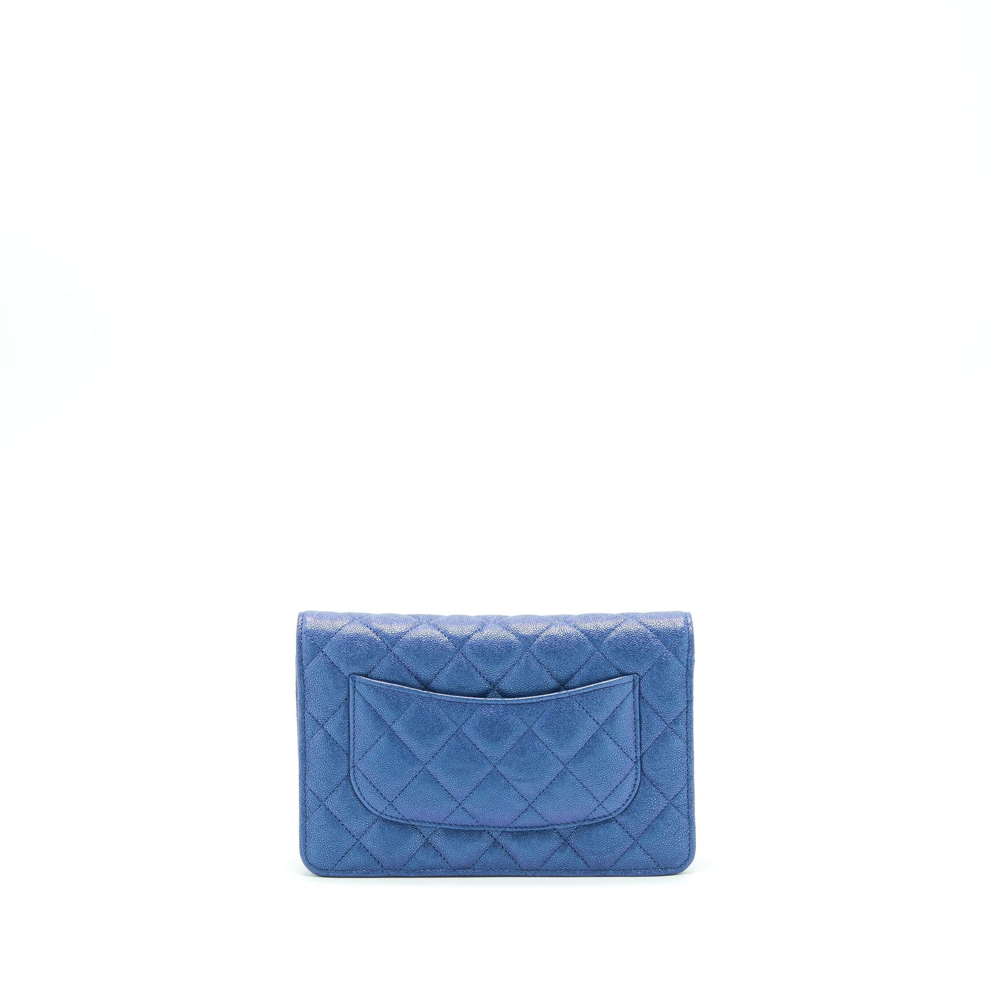 Chanel Classic On Caviar Iridescent LGHW Blue Wallet Case