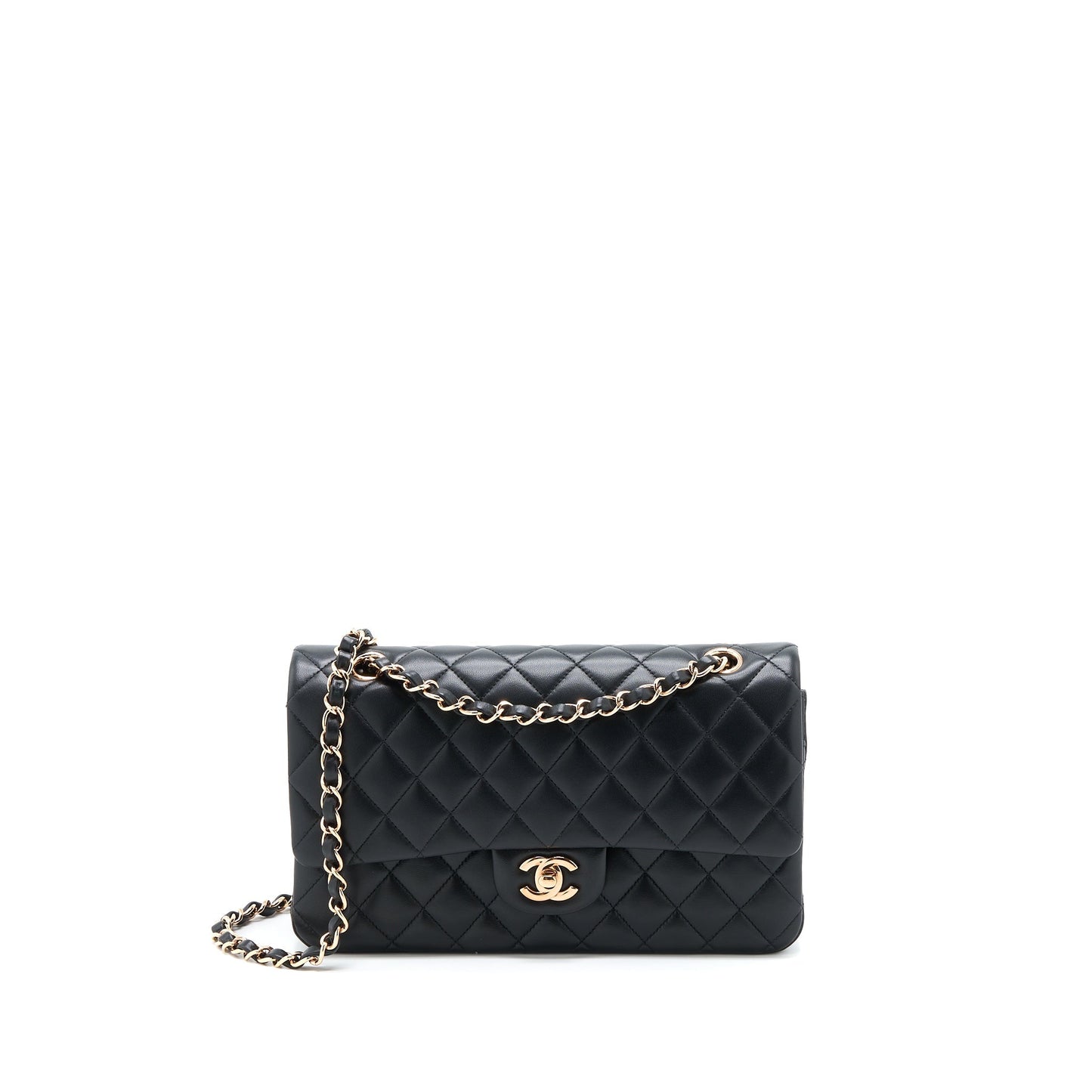 Chanel Classic Flap Lambskin RGHW Microchip Black Pink Small Shoulder Bag