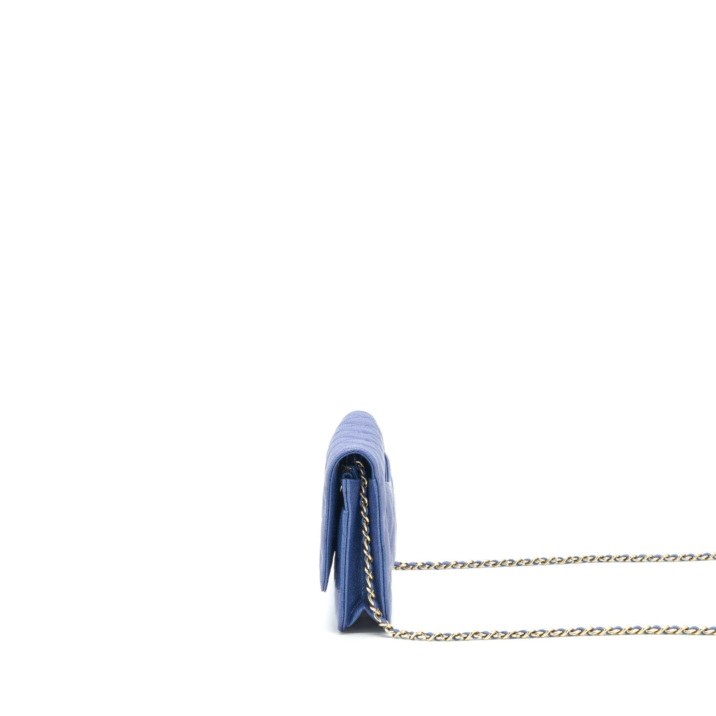 Chanel Classic On Caviar Iridescent LGHW Blue Wallet Case