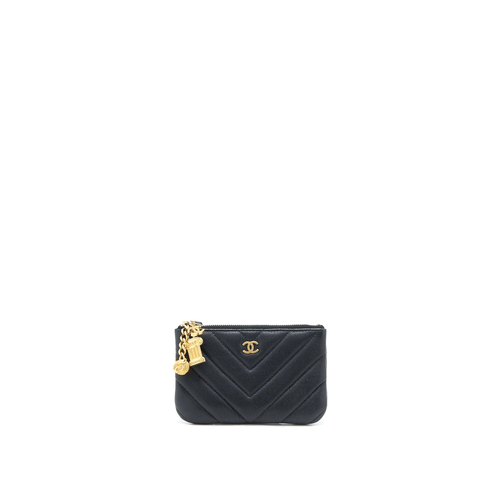 Chanel Chevron Zip O- Grained Lambskin GHW Black Handbag