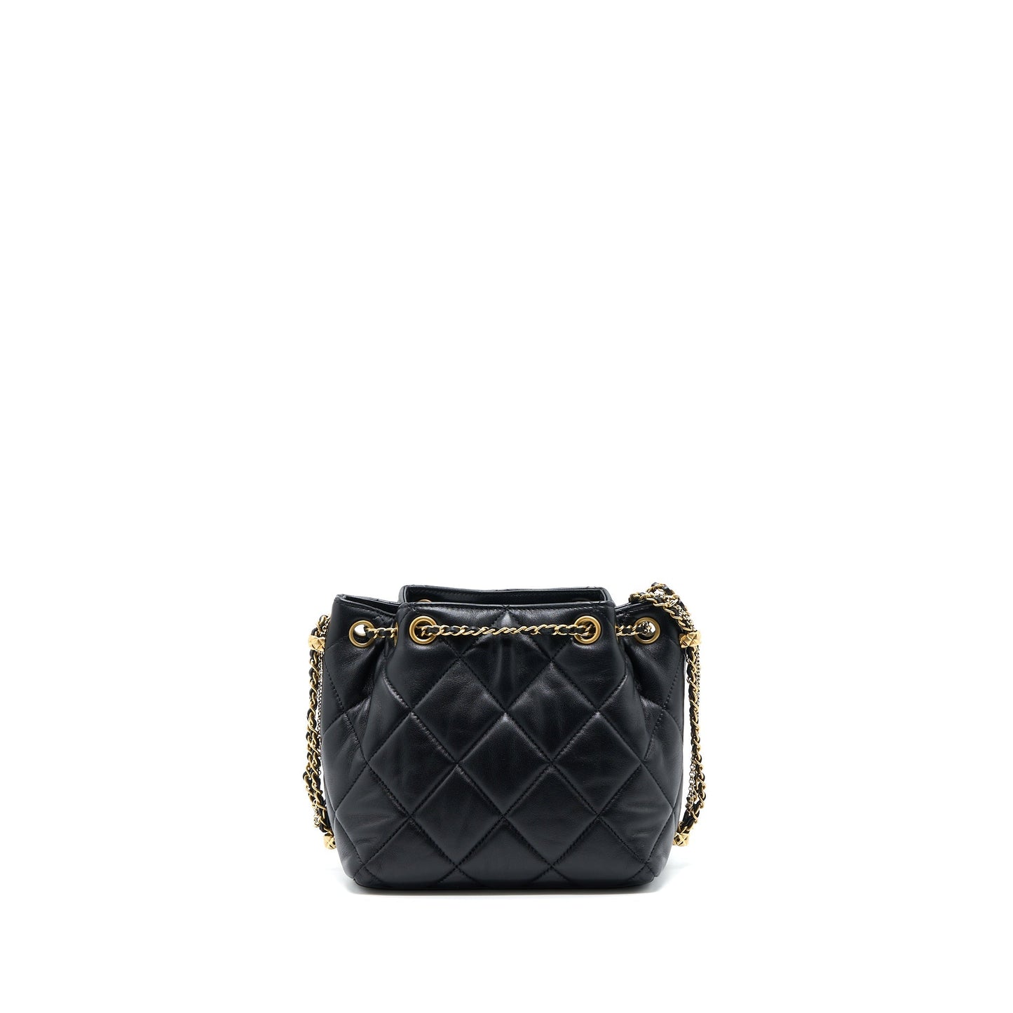 Chanel Drawstring Bucket Lambskin GHW Microchip Black Jewelry