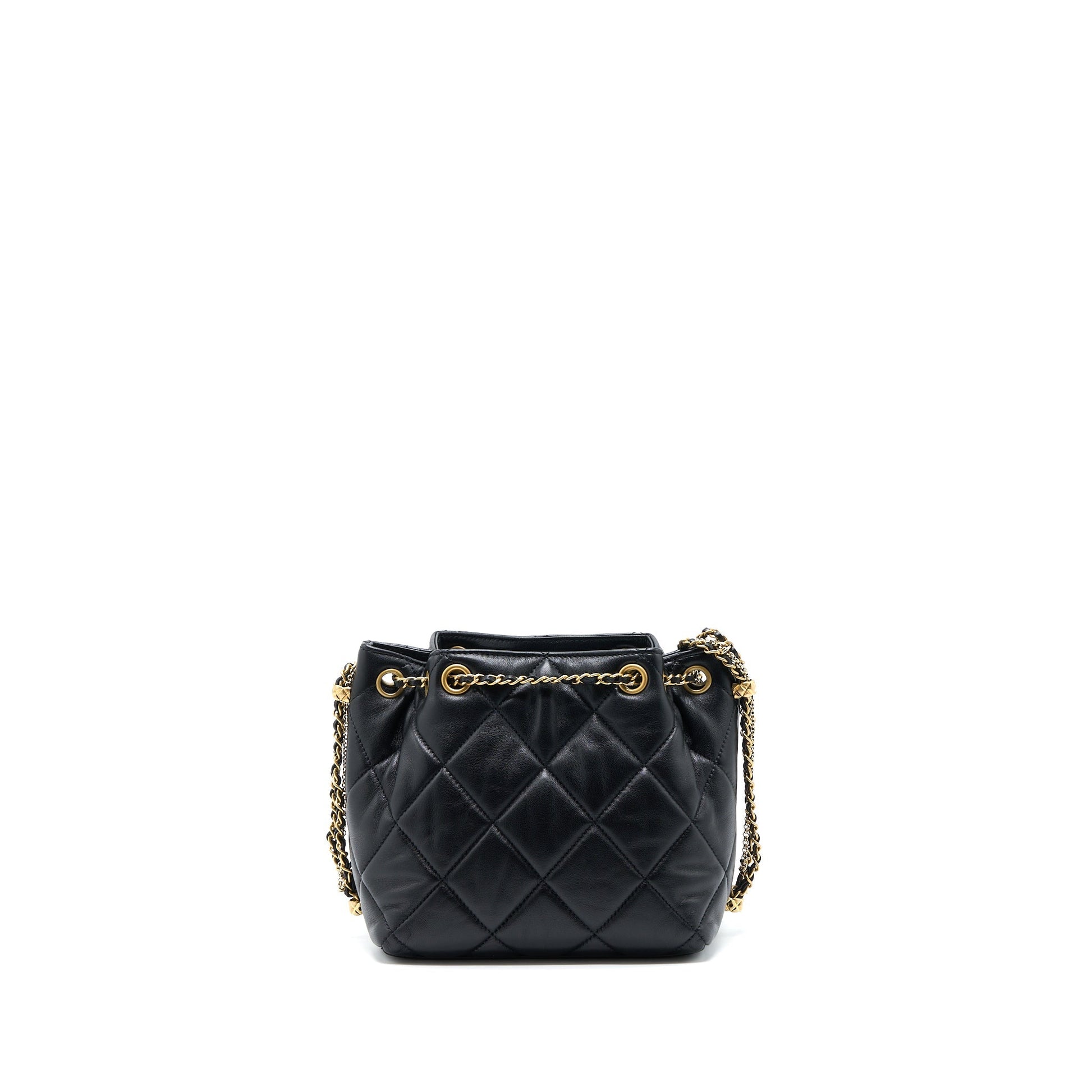 Chanel Drawstring Bucket Lambskin GHW Microchip Black Jewelry