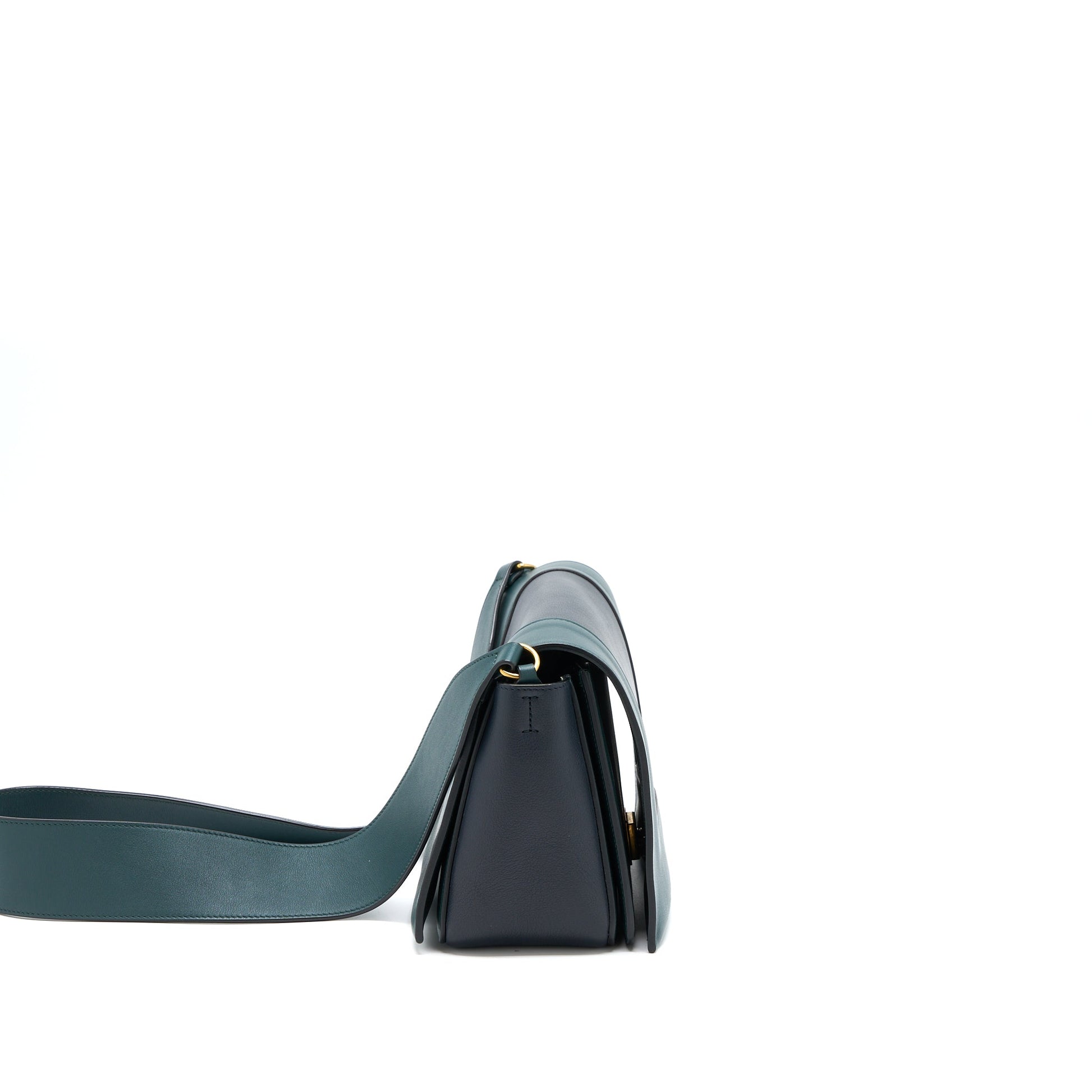 Celine Frame Purse Calfskin Navy Dark Handbag Green Travel Bag