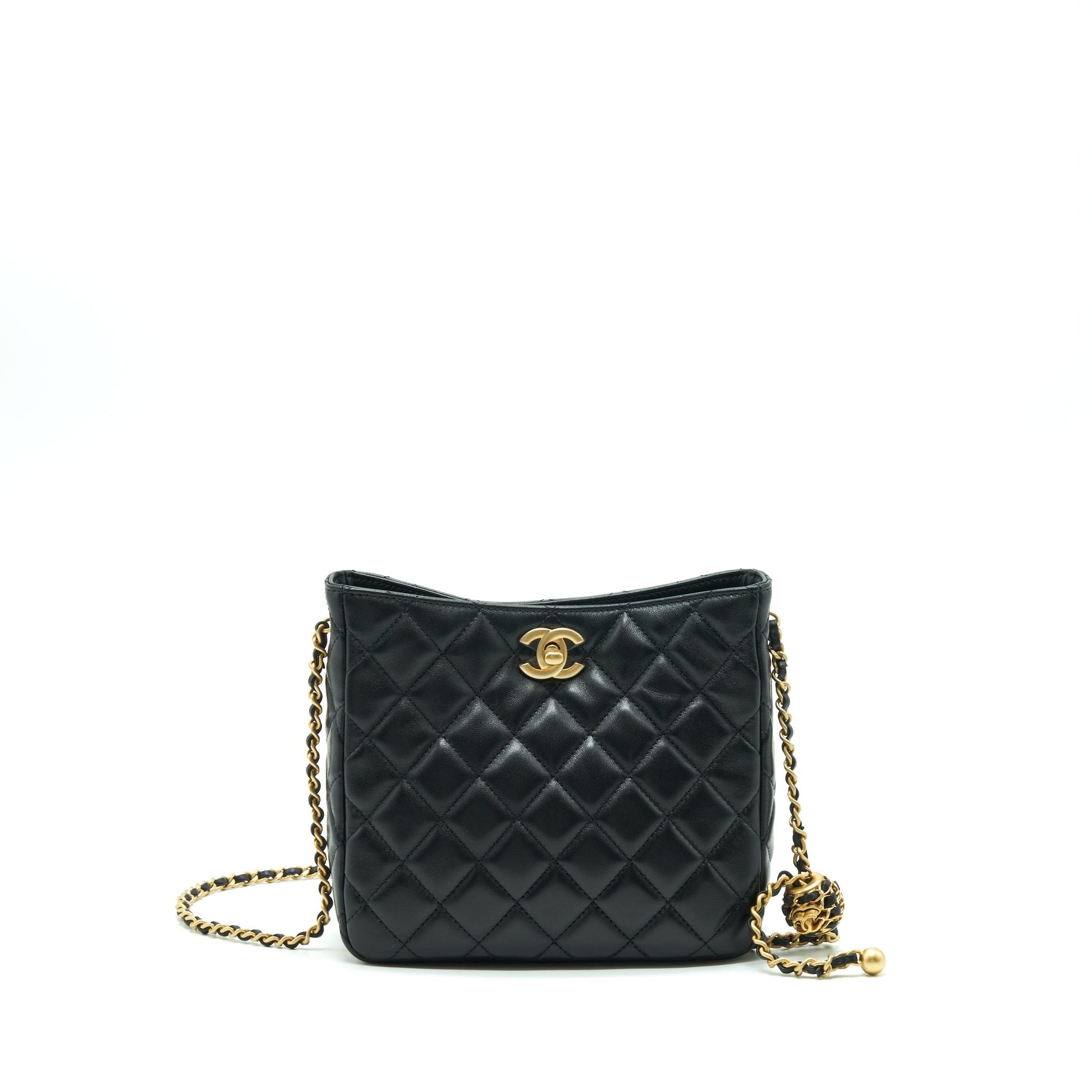 Chanel 22S Pearl Crush Hobo Lambskin GHW Black Shoulder Bag