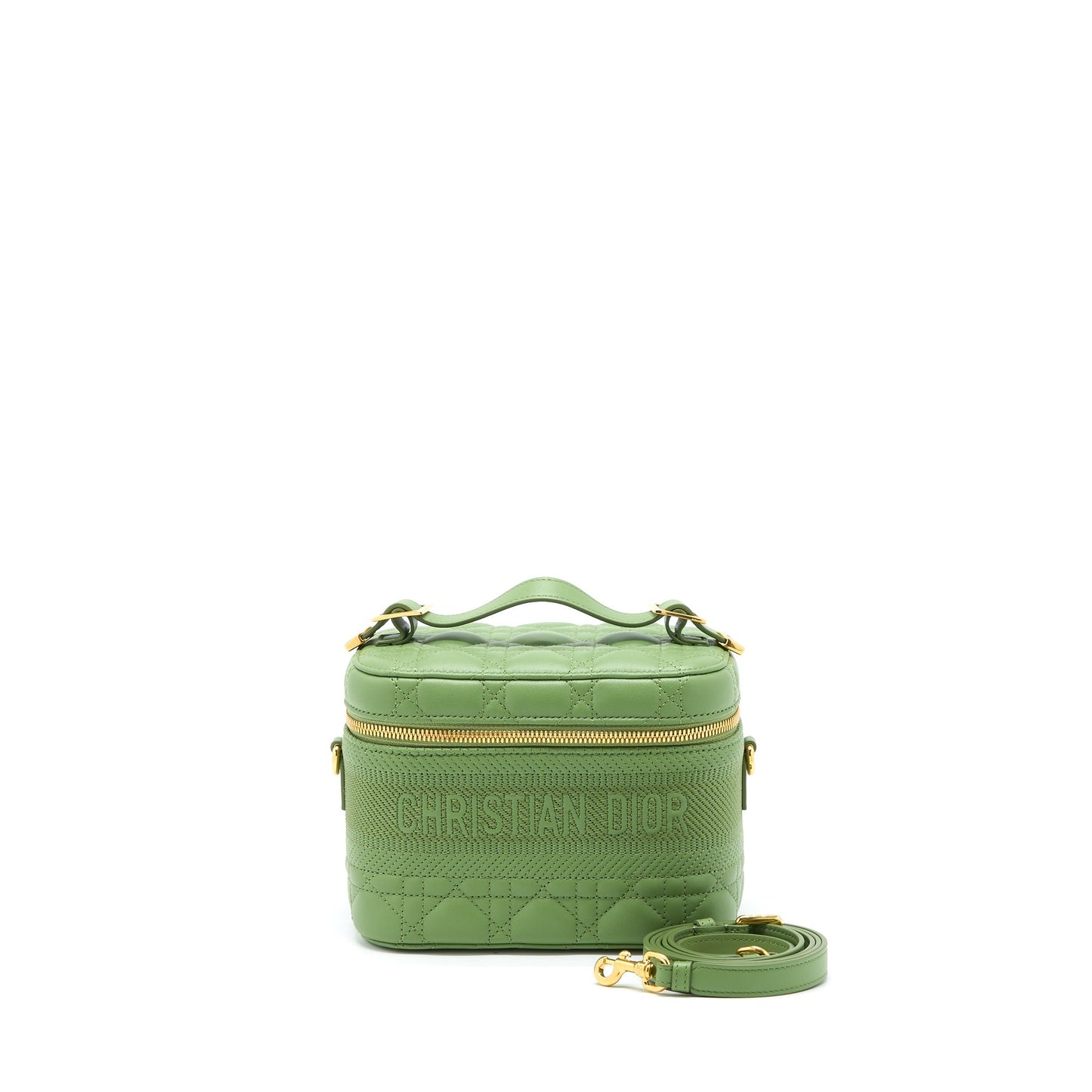 Dior travel Vanity Case Cannage Lambskin Handbag Green Small Travel Bag
