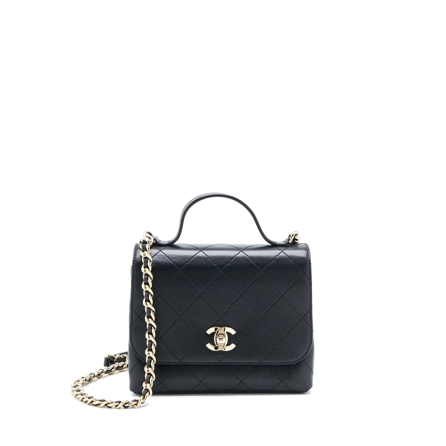 Chanel Seasonal Top Handle Flap Calfskin GHW Black Shoulder Bag