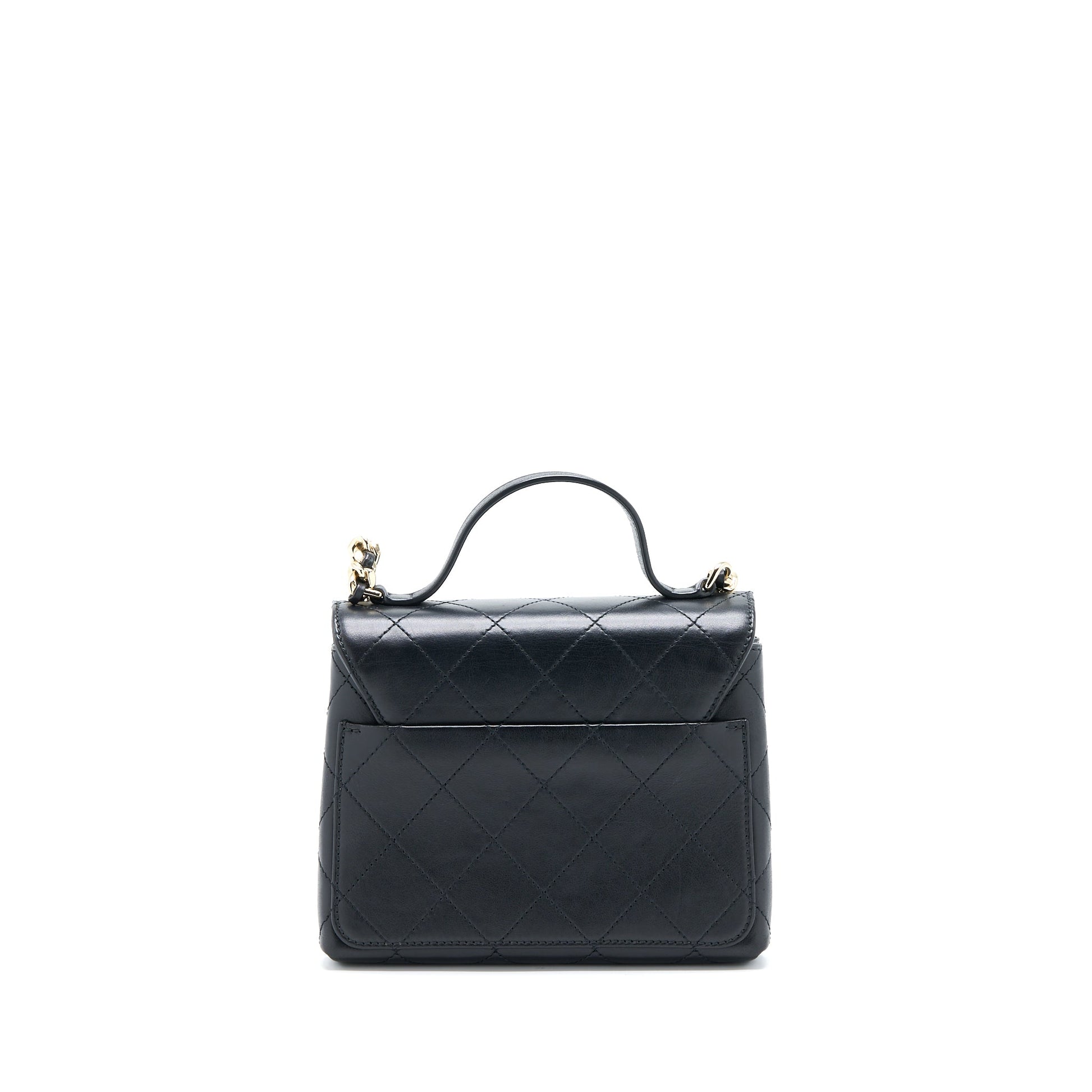 Chanel Seasonal Top Handle Flap Calfskin GHW Black Shoulder Bag
