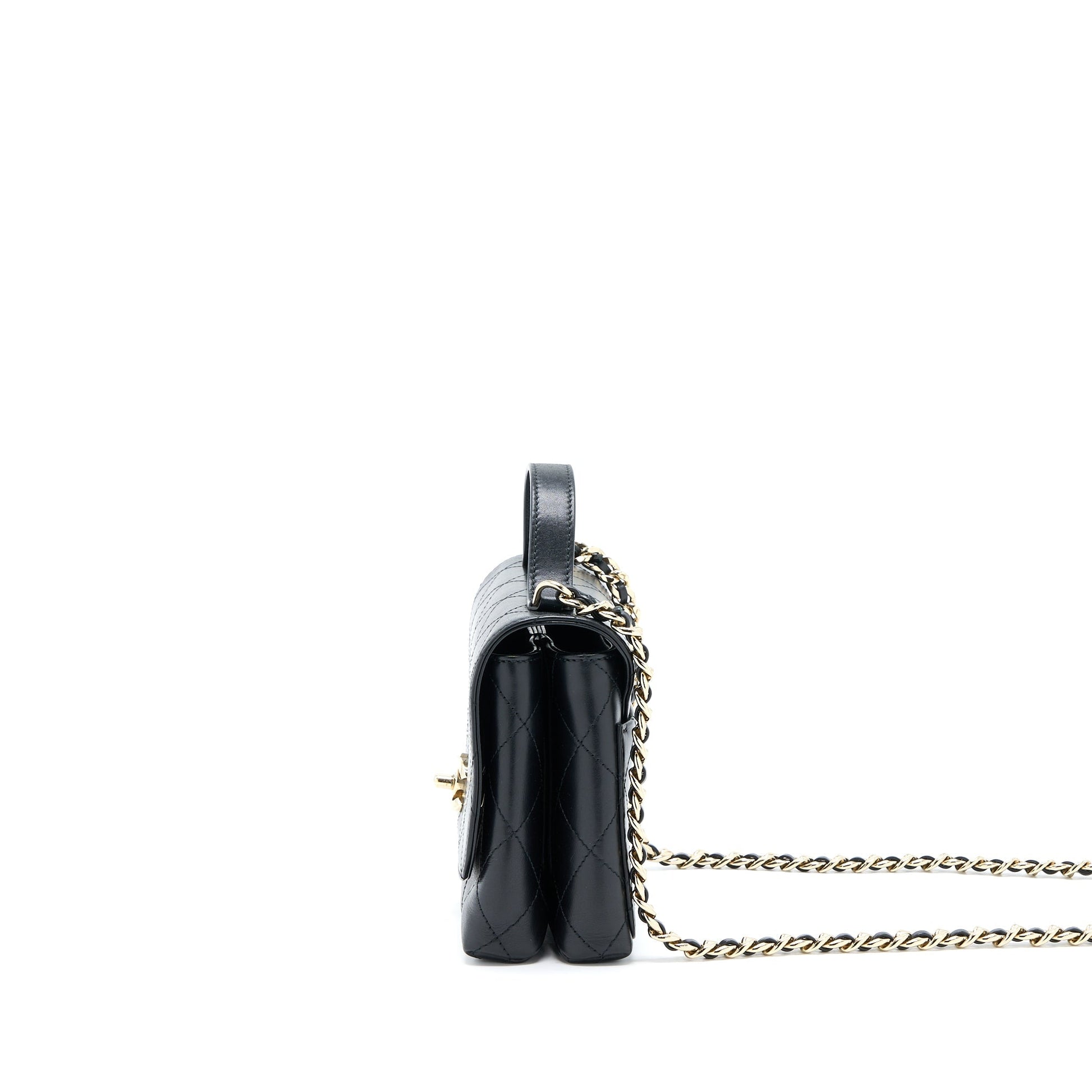 Chanel Seasonal Top Handle Flap Calfskin GHW Black Shoulder Bag