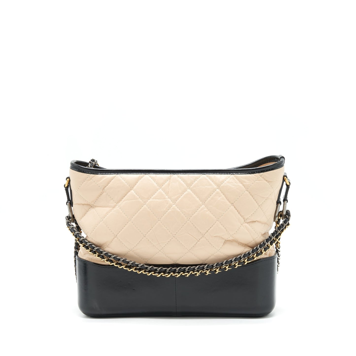 Chanel Gabrielle Hobo Sliver Hardware Black Gold Beige Shoulder Bag