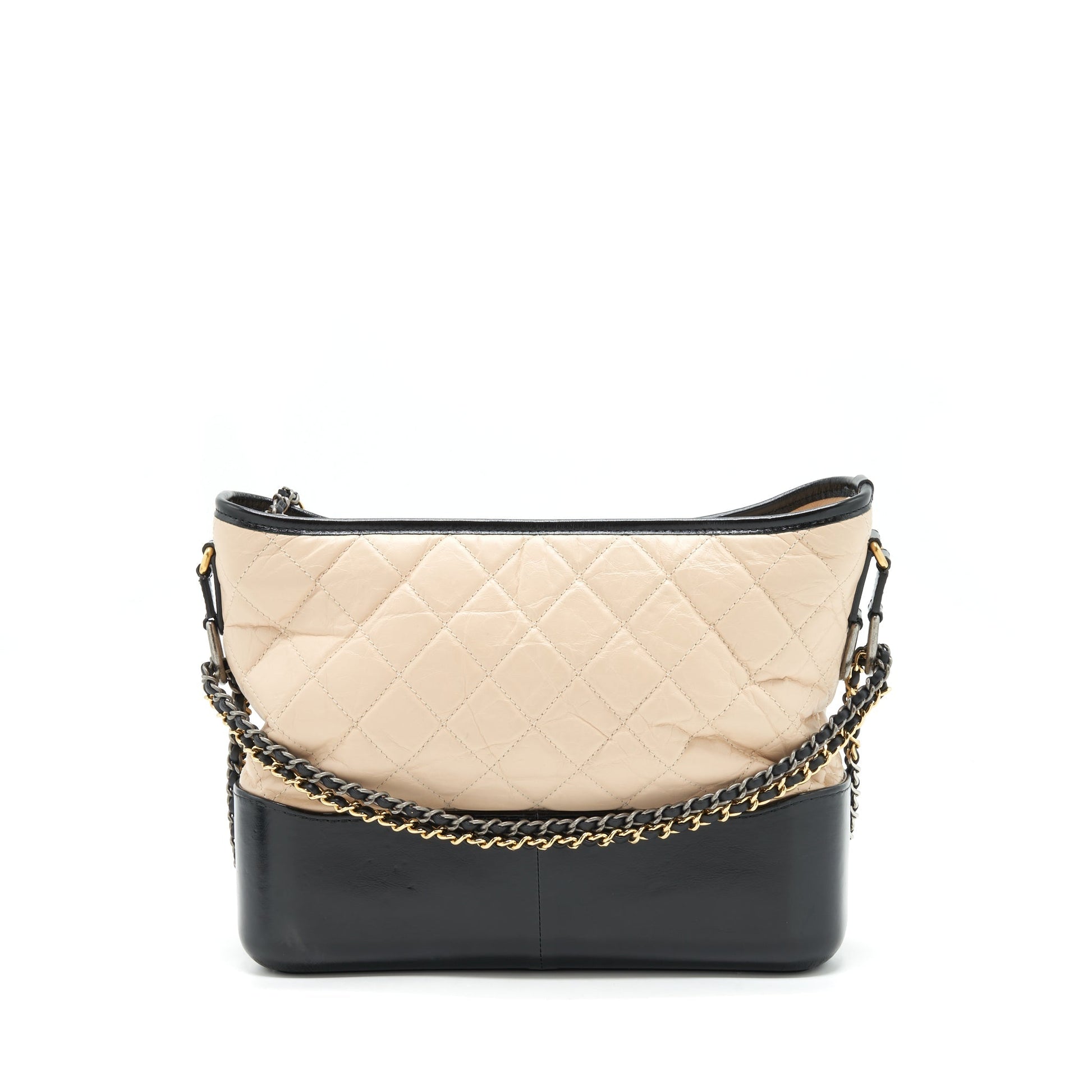 Chanel Gabrielle Hobo Sliver Hardware Black Gold Beige Shoulder Bag