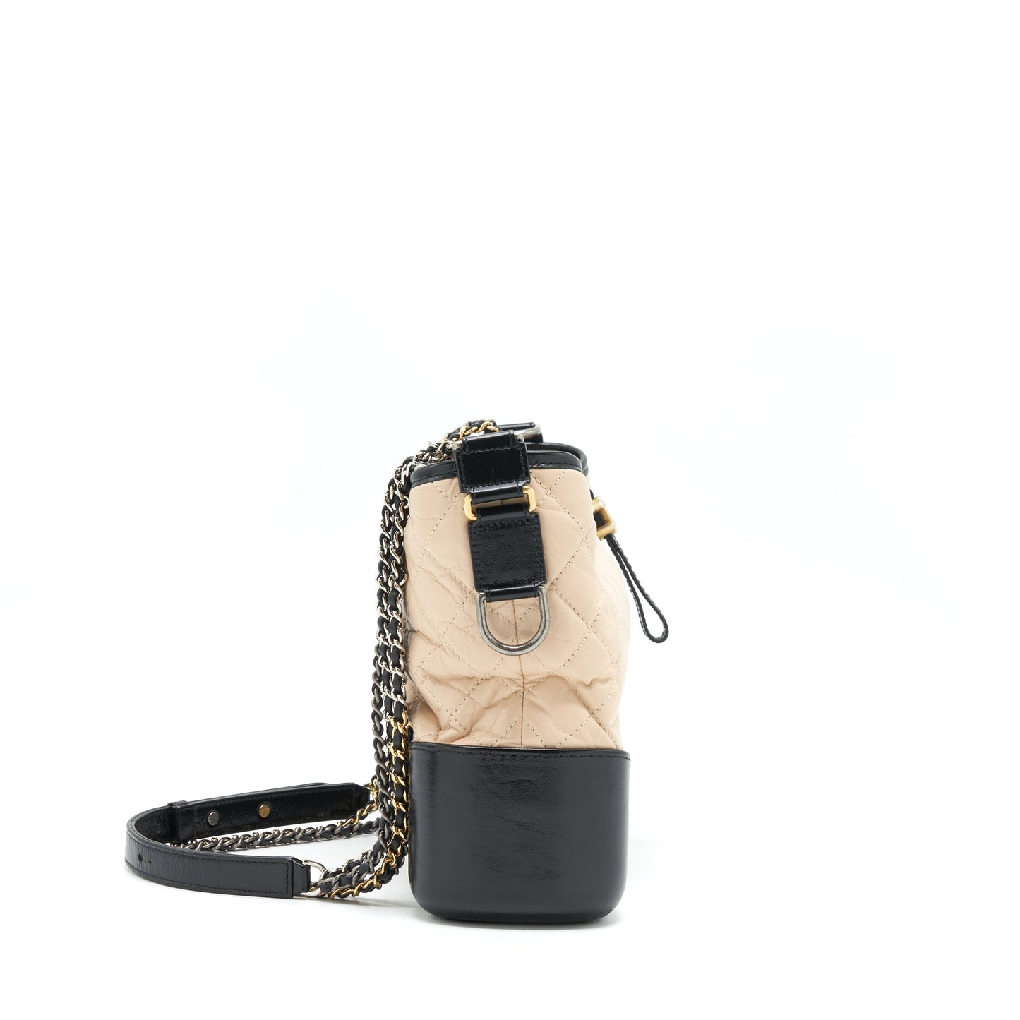 Chanel Gabrielle Hobo Sliver Hardware Black Gold Beige Shoulder Bag