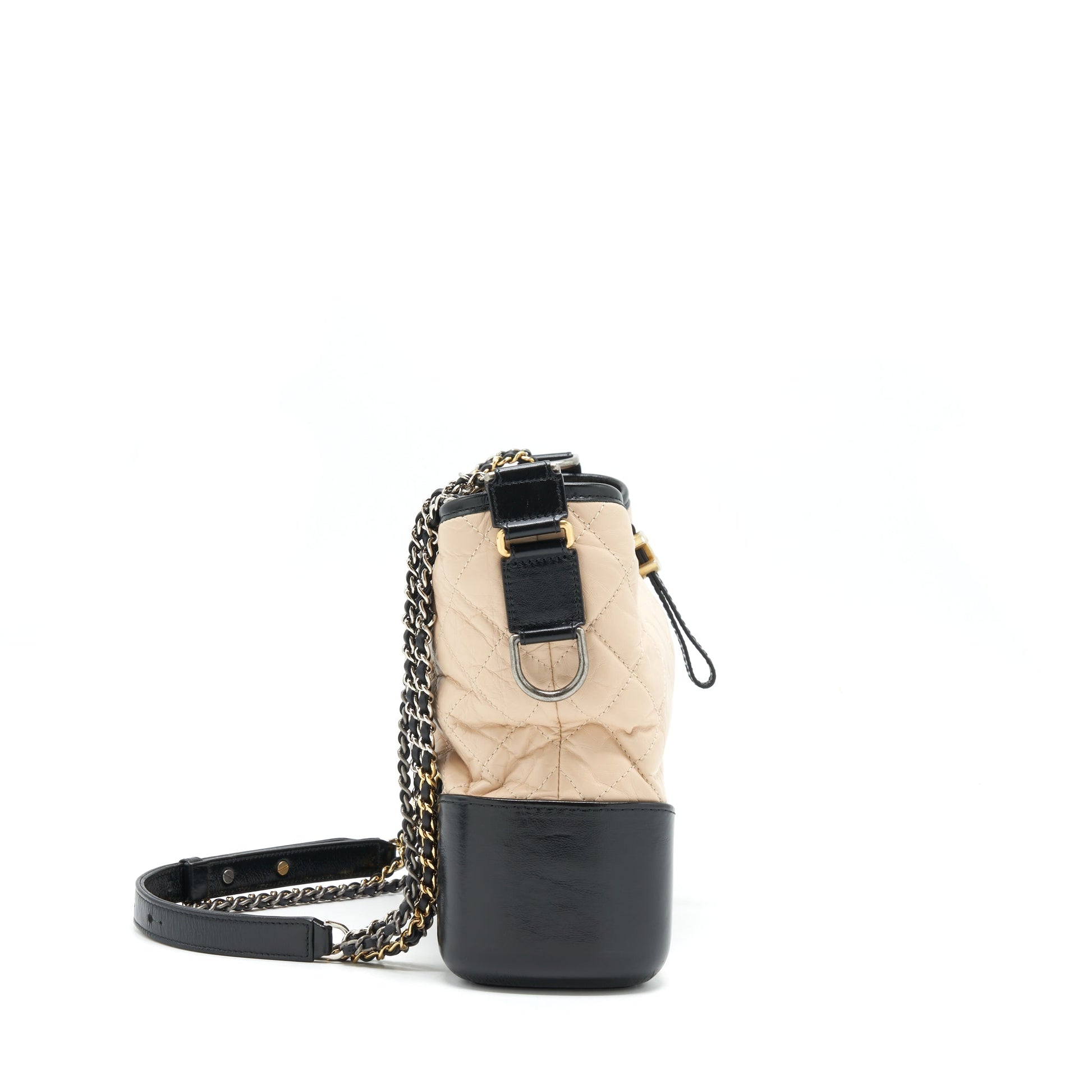 Chanel Gabrielle Hobo Sliver Hardware Black Gold Beige Shoulder Bag