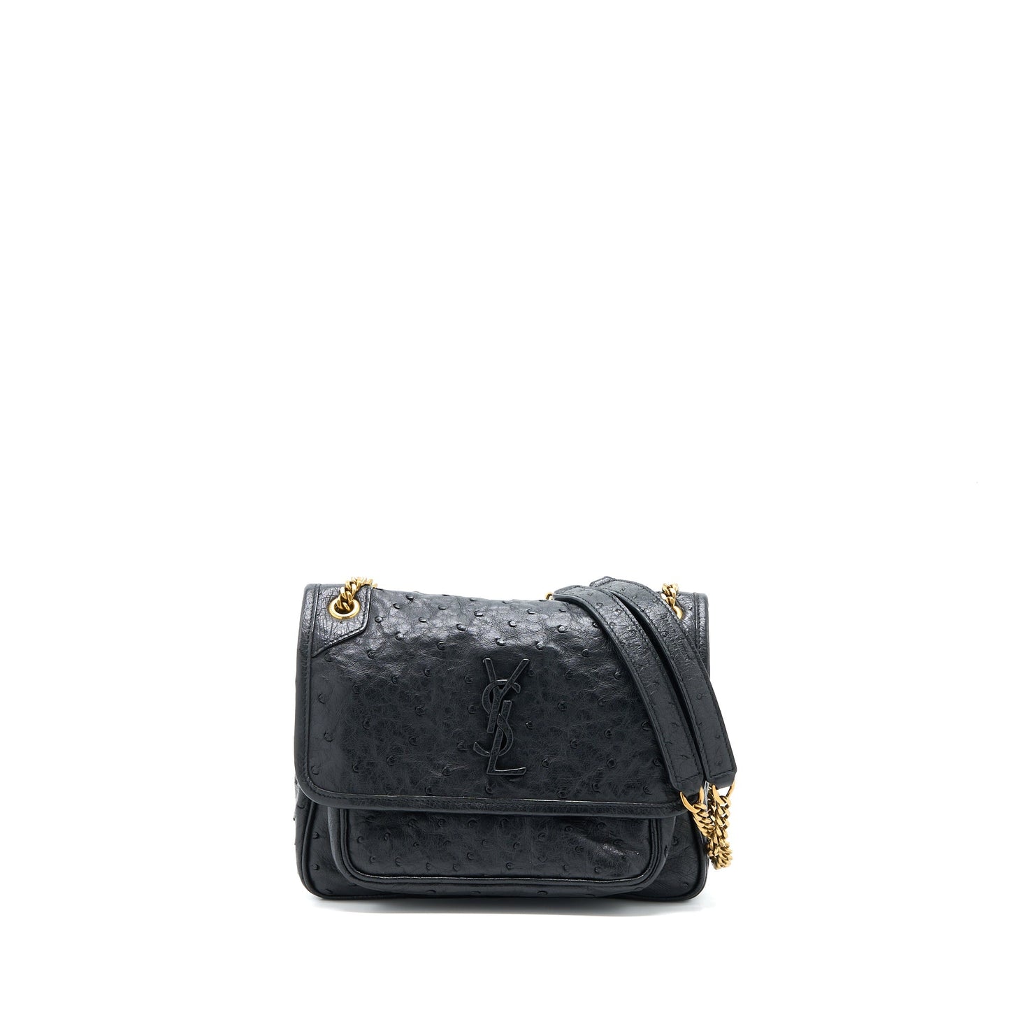 YSL Saint Laurent Saint Laurent Niki Baby Ostrich Travel Bag Black
