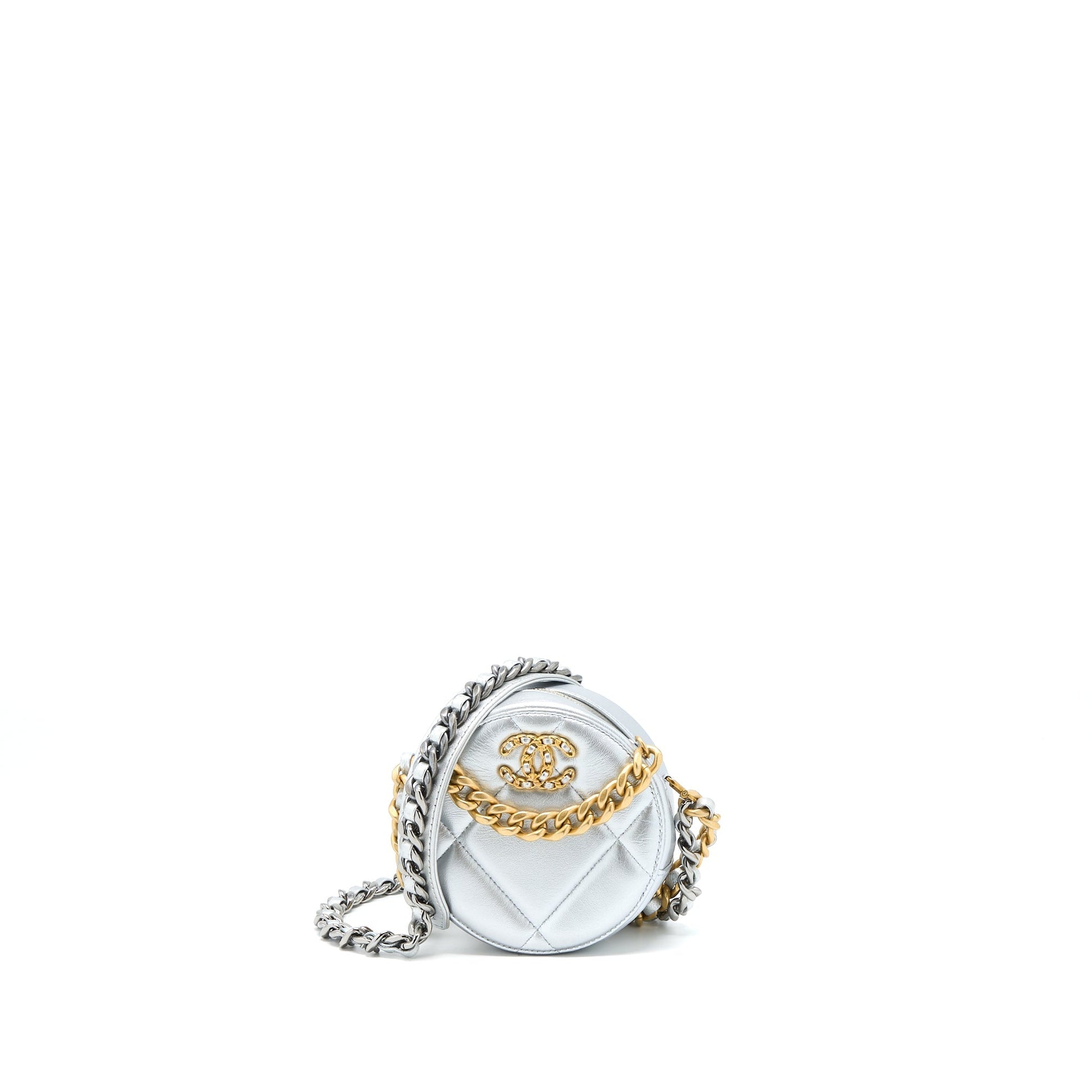 Chanel 19 Round Goatskin hardware Multicolour Silver Clutch Bag