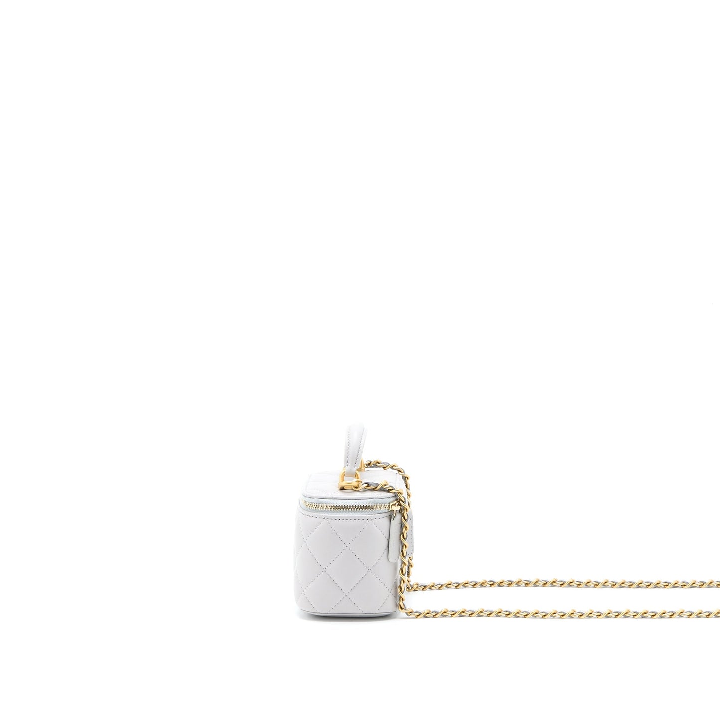 Chanel 21A Top Handle Vanity Lambskin Light Grey Mini Bag