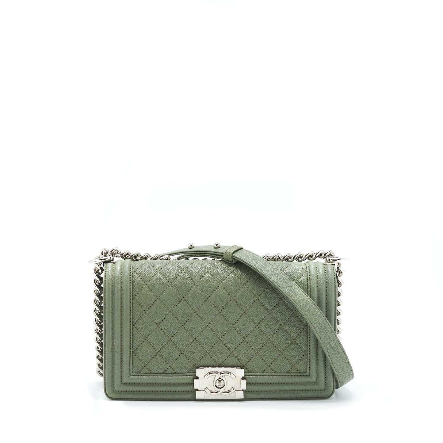 Chanel Boy Caviar Light SHW Green Handbag