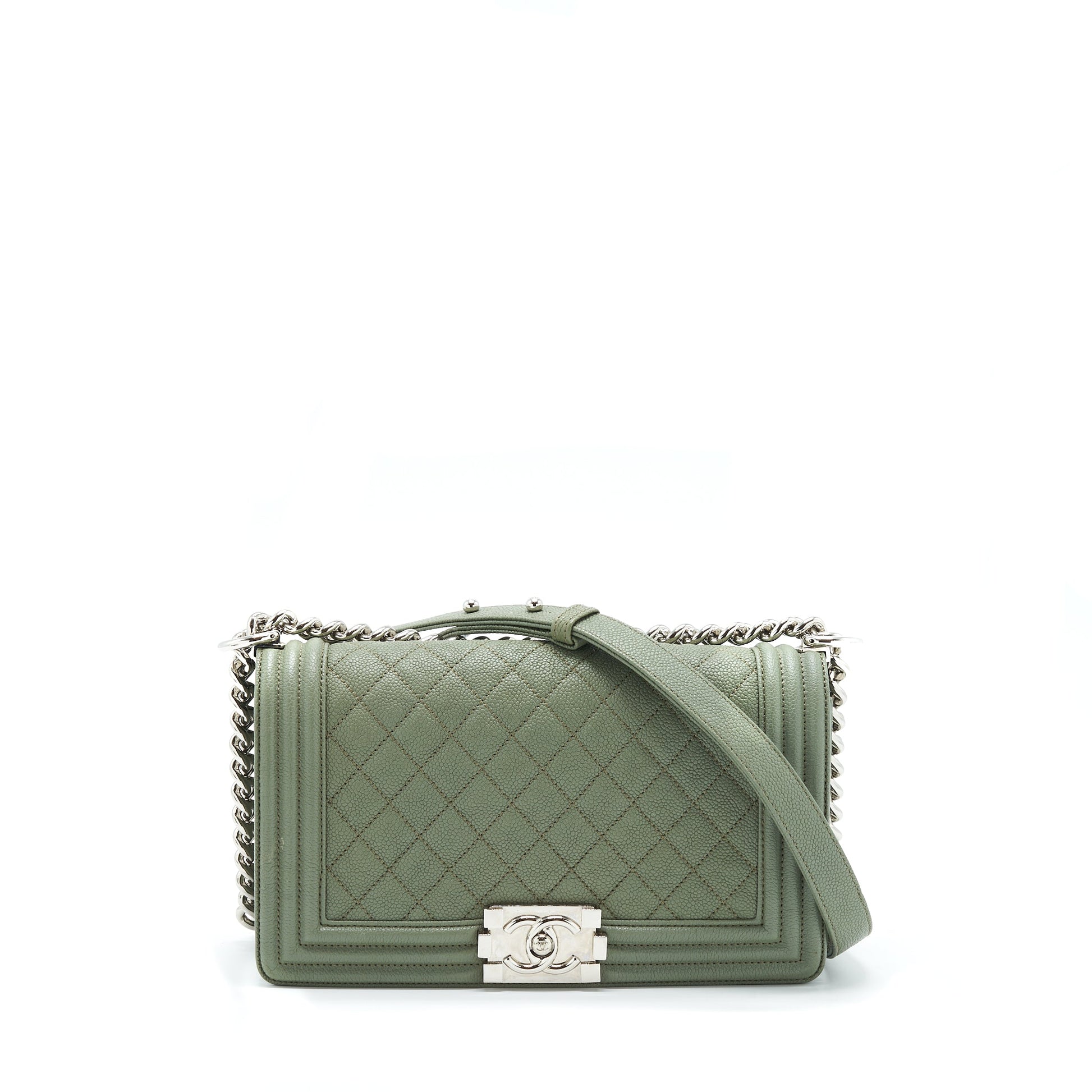 Chanel Boy Caviar Light SHW Green Handbag