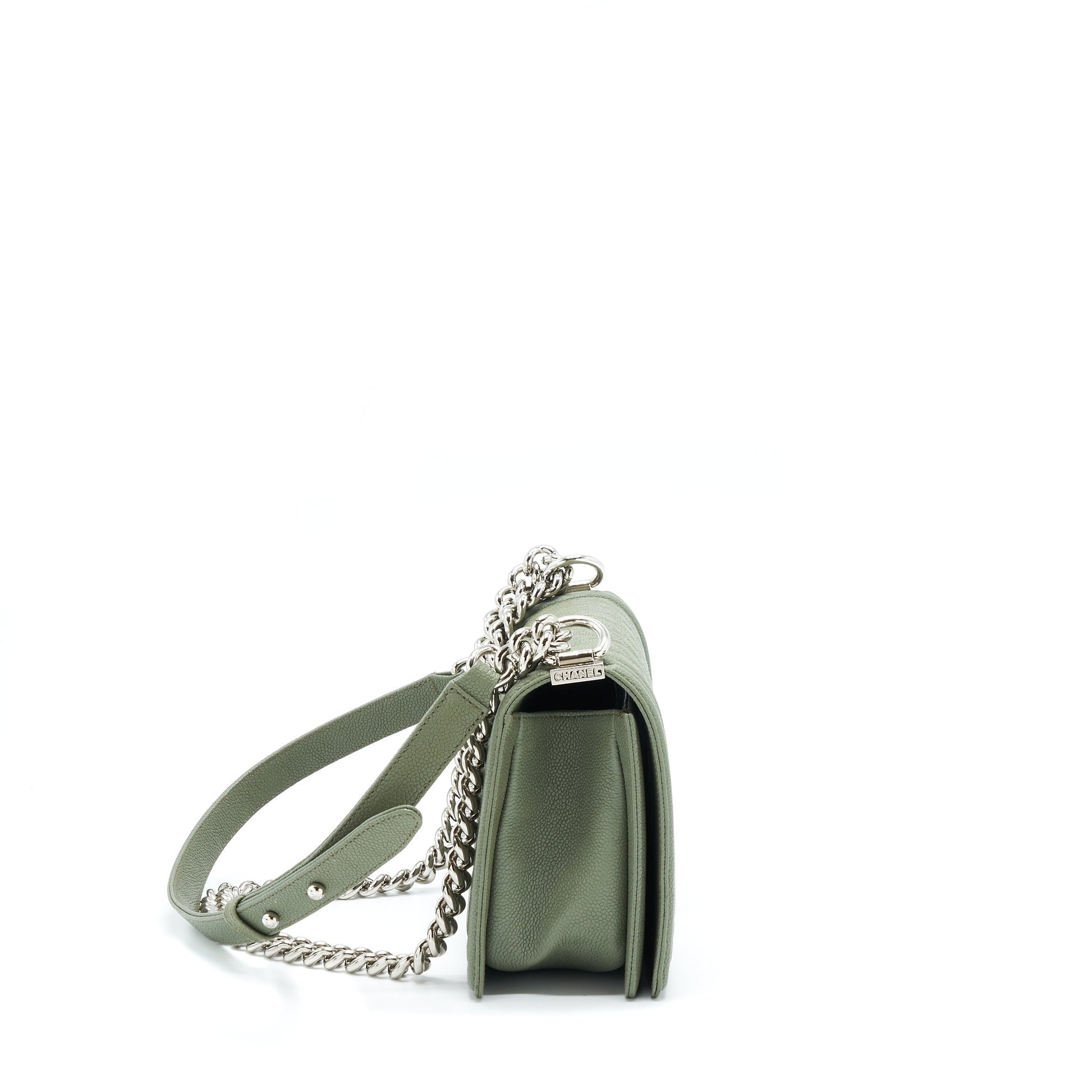 Chanel Boy Caviar Light SHW Green Handbag