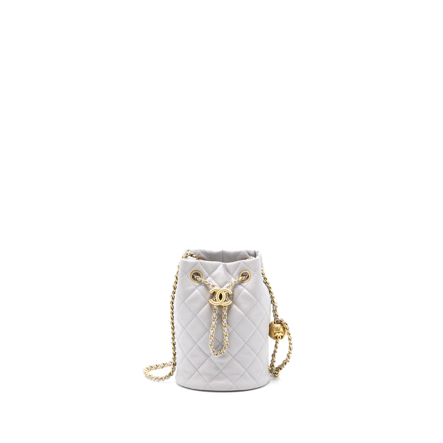 Chanel 22B Pearl Crush Bucket Lambskin GHW Grey Bucket Bag