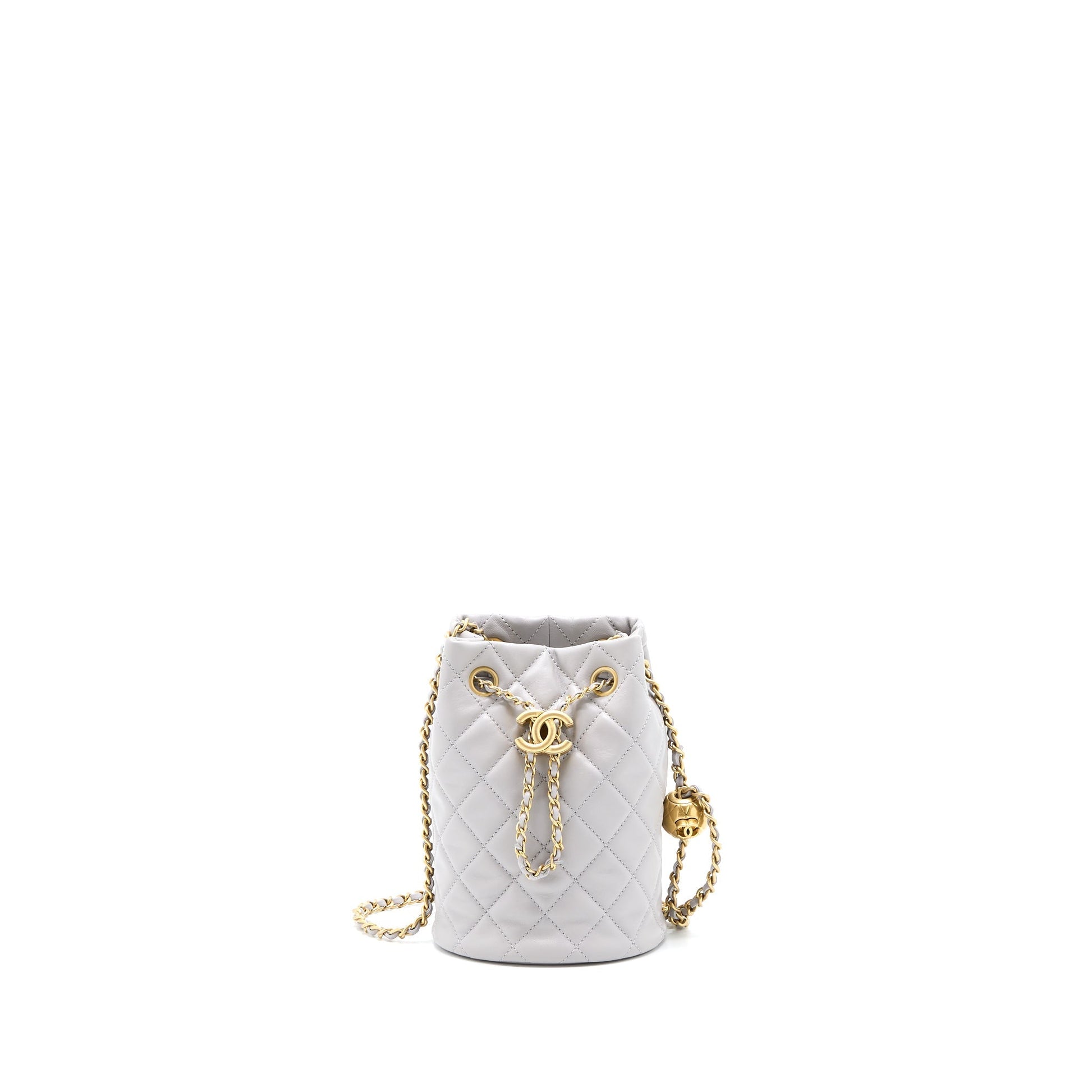 Chanel 22B Pearl Crush Bucket Lambskin GHW Grey Bucket Bag