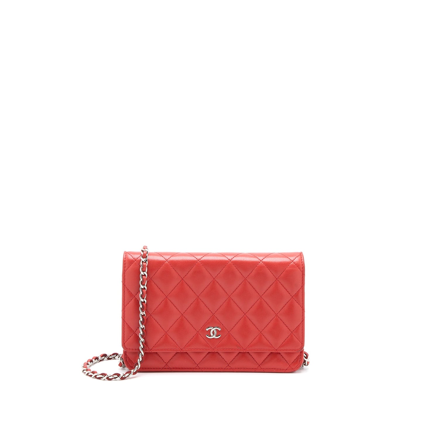 Chanel Classic On Lambskin SHW Red Orange Wallet Case