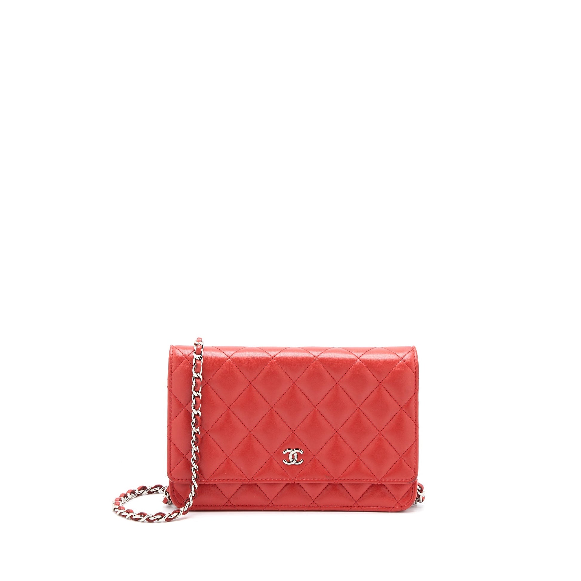 Chanel Classic On Lambskin SHW Red Orange Wallet Case