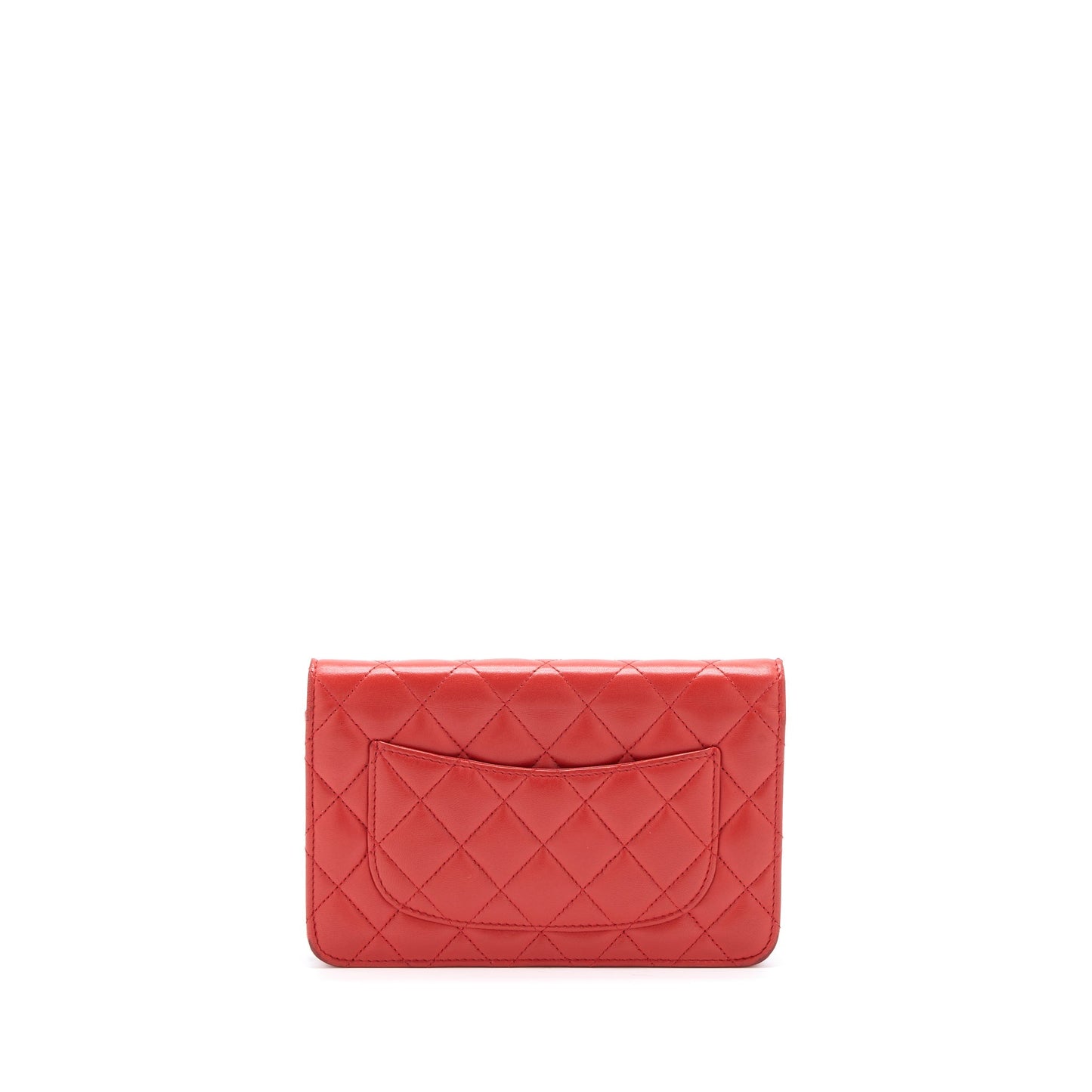 Chanel Classic On Lambskin SHW Red Orange Wallet Case
