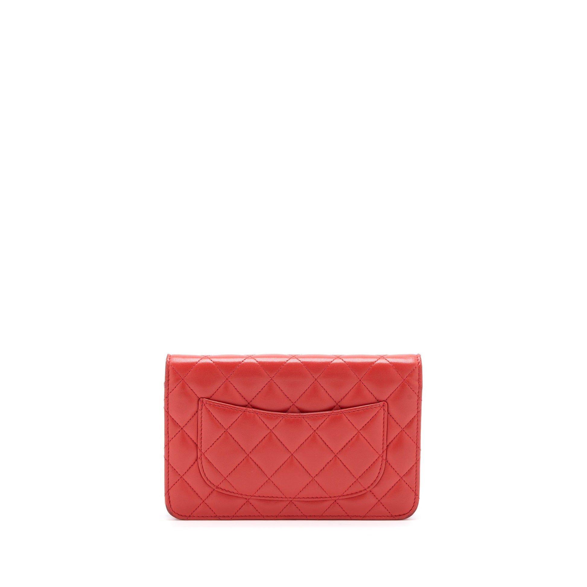 Chanel Classic On Lambskin SHW Red Orange Wallet Case