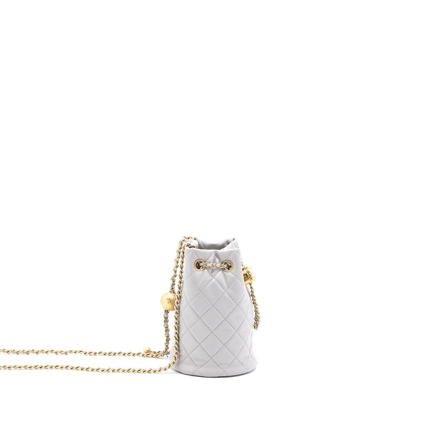 Chanel 22B Pearl Crush Bucket Lambskin GHW Grey Bucket Bag