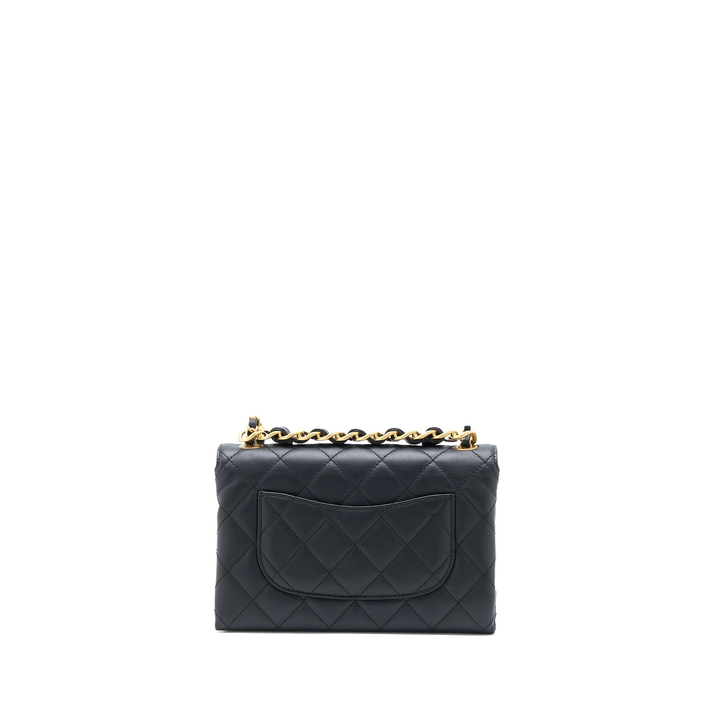 Chanel Handle Flap Calfskin Brushed GHW Microchip Black Leather Shoulder Bag