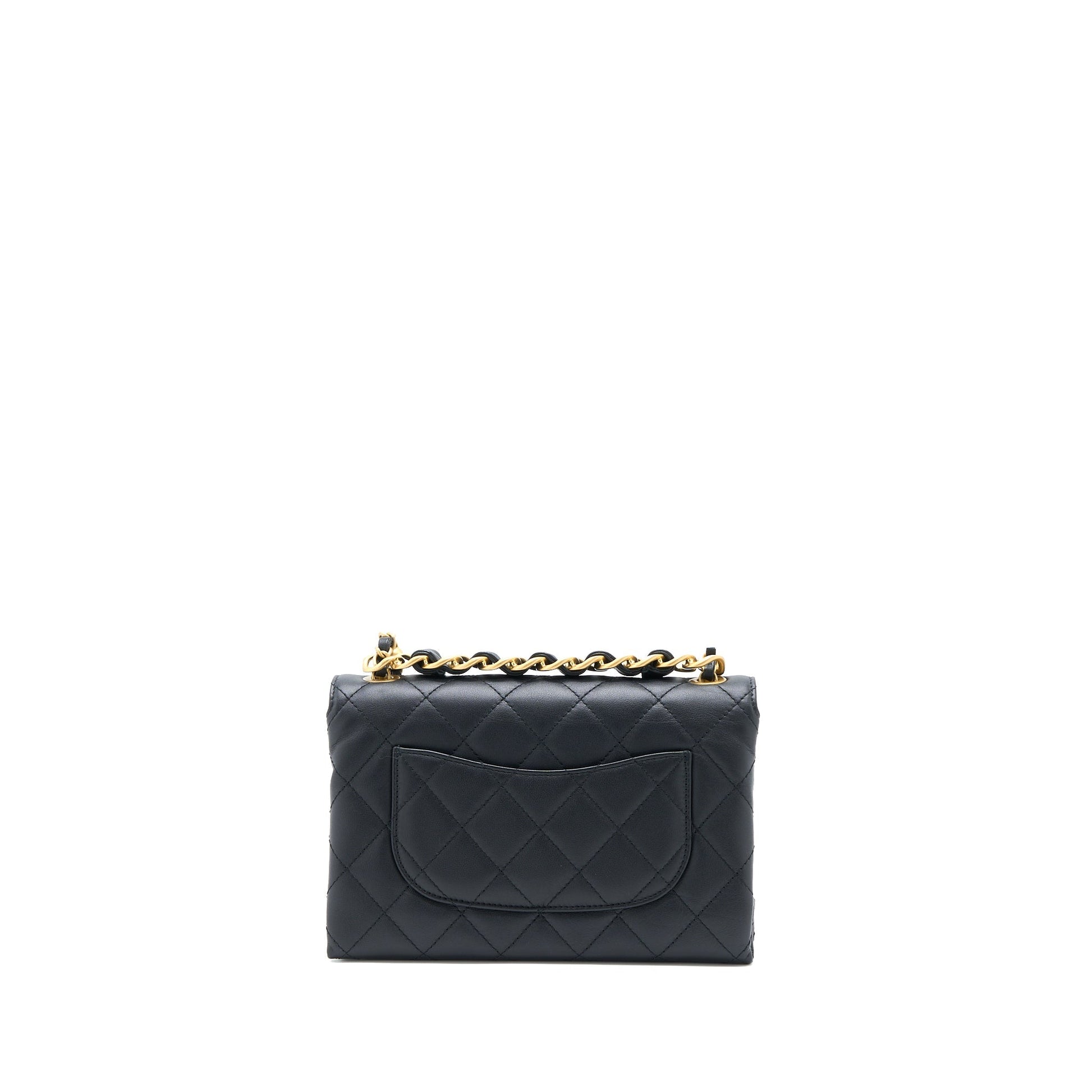 Chanel Handle Flap Calfskin Brushed GHW Microchip Black Leather Shoulder Bag