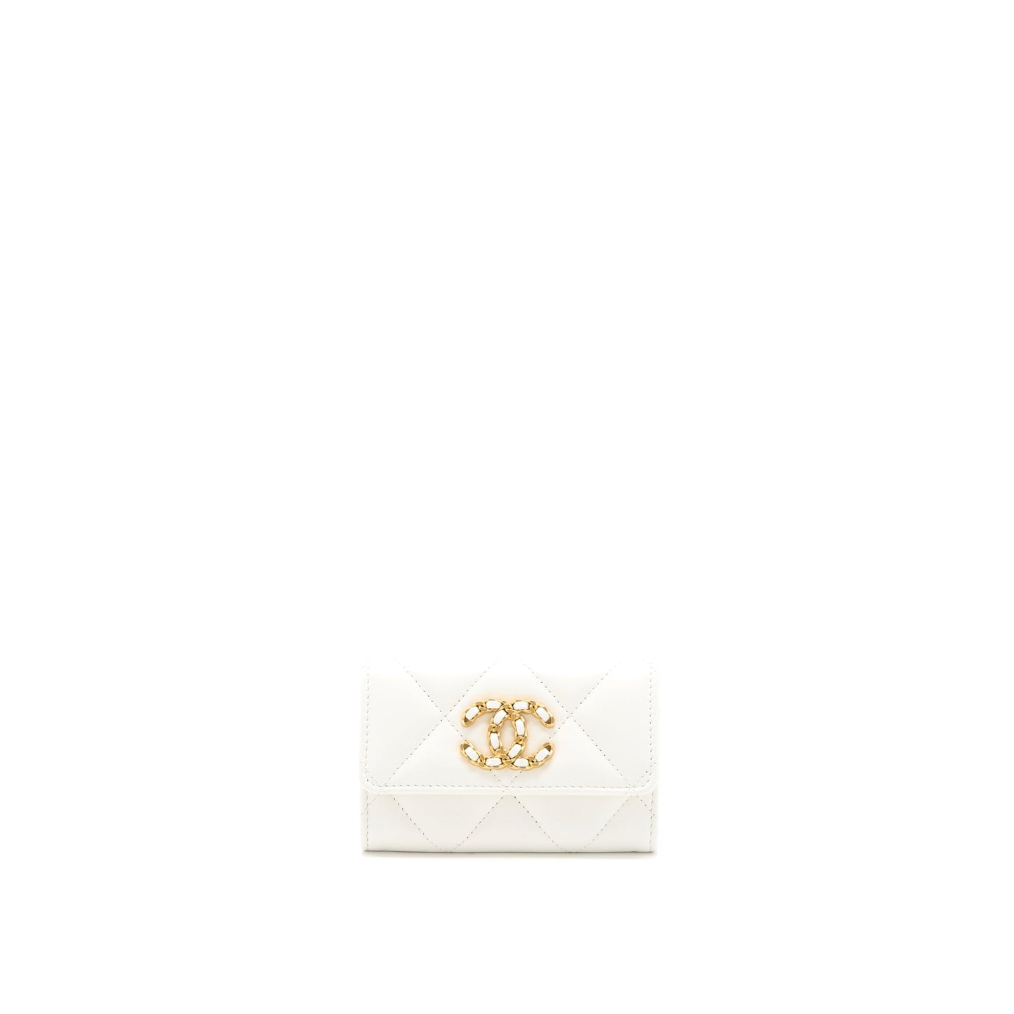 Chanel 19 Flap Card Holder Lambskin Brushed White Wallet Case