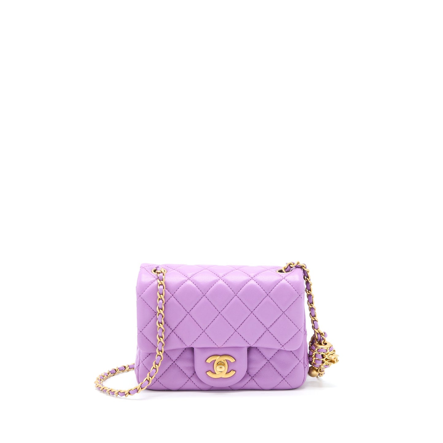 Chanel 22S Pearl Crush Square Lambskin Purple Mini Bag