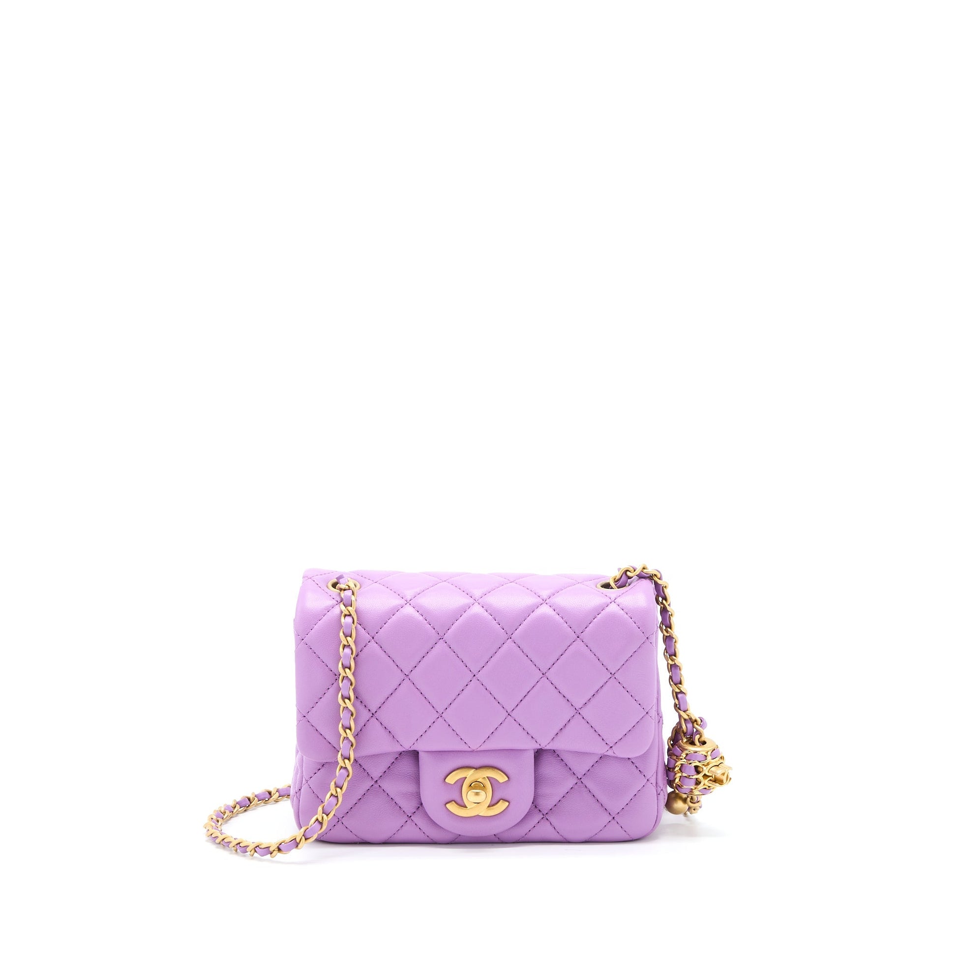 Chanel 22S Pearl Crush Square Lambskin Purple Mini Bag