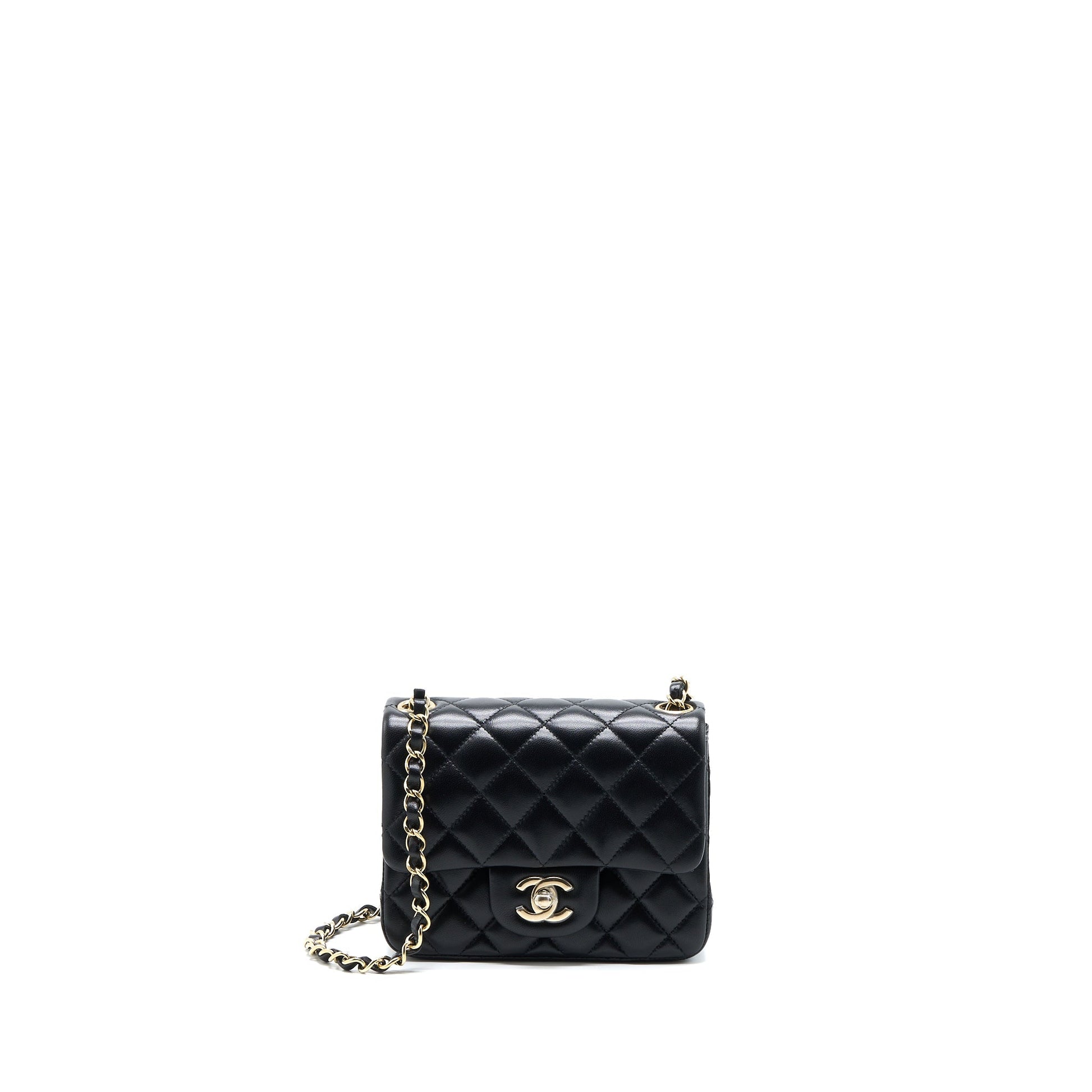 Chanel Square Flap Lambskin LGHW Microchip Black Shoulder Bag Microchip 7