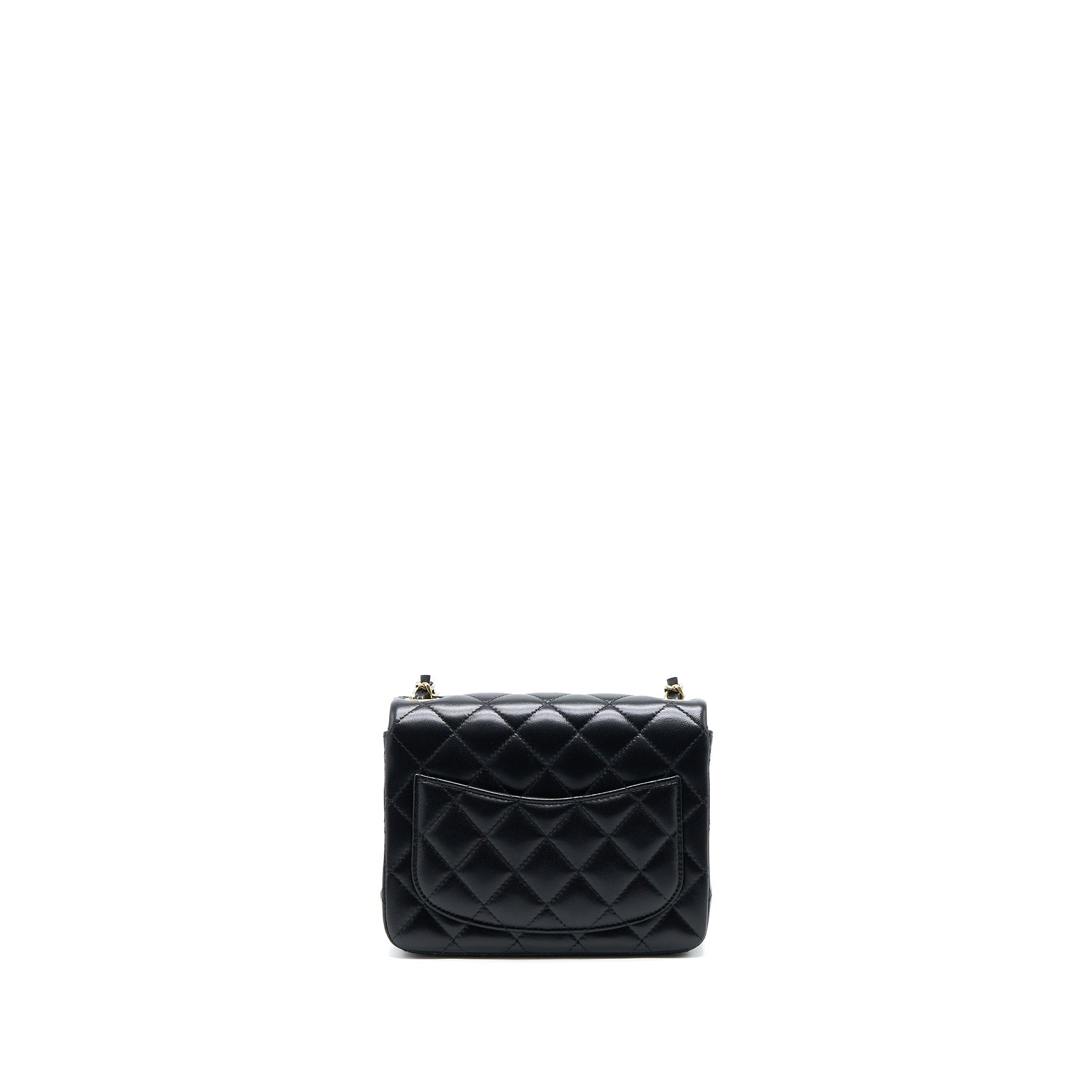 Chanel Square Flap Lambskin LGHW Microchip Black Shoulder Bag Microchip 7