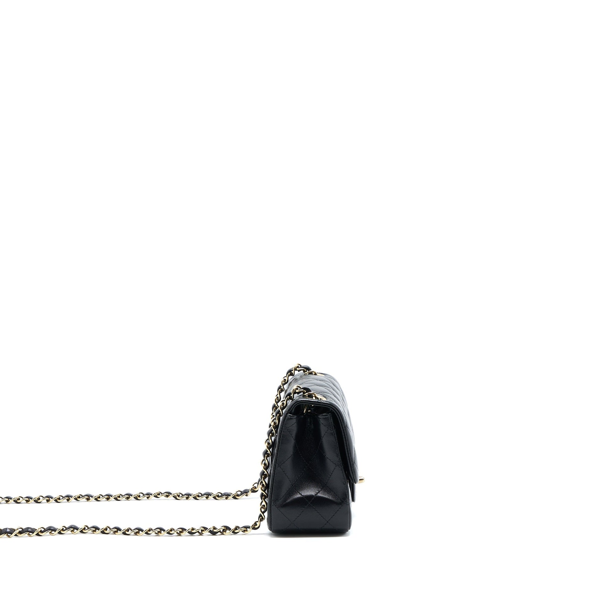 Chanel Square Flap Lambskin LGHW Microchip Black Shoulder Bag Microchip 7