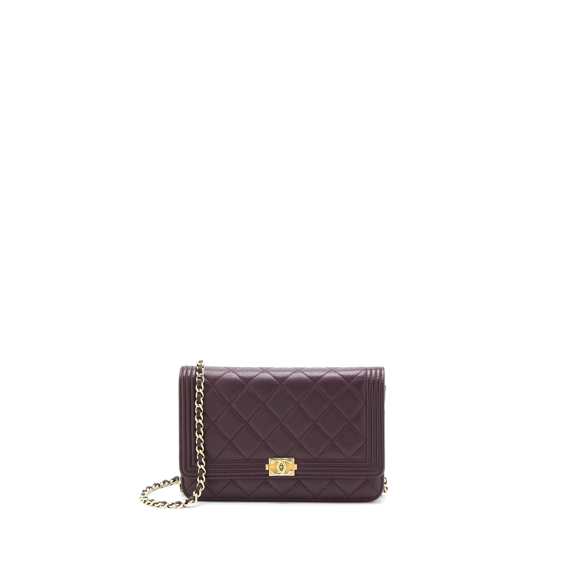 Chanel Boy on Caviar Burgundy GHW Wallet Case