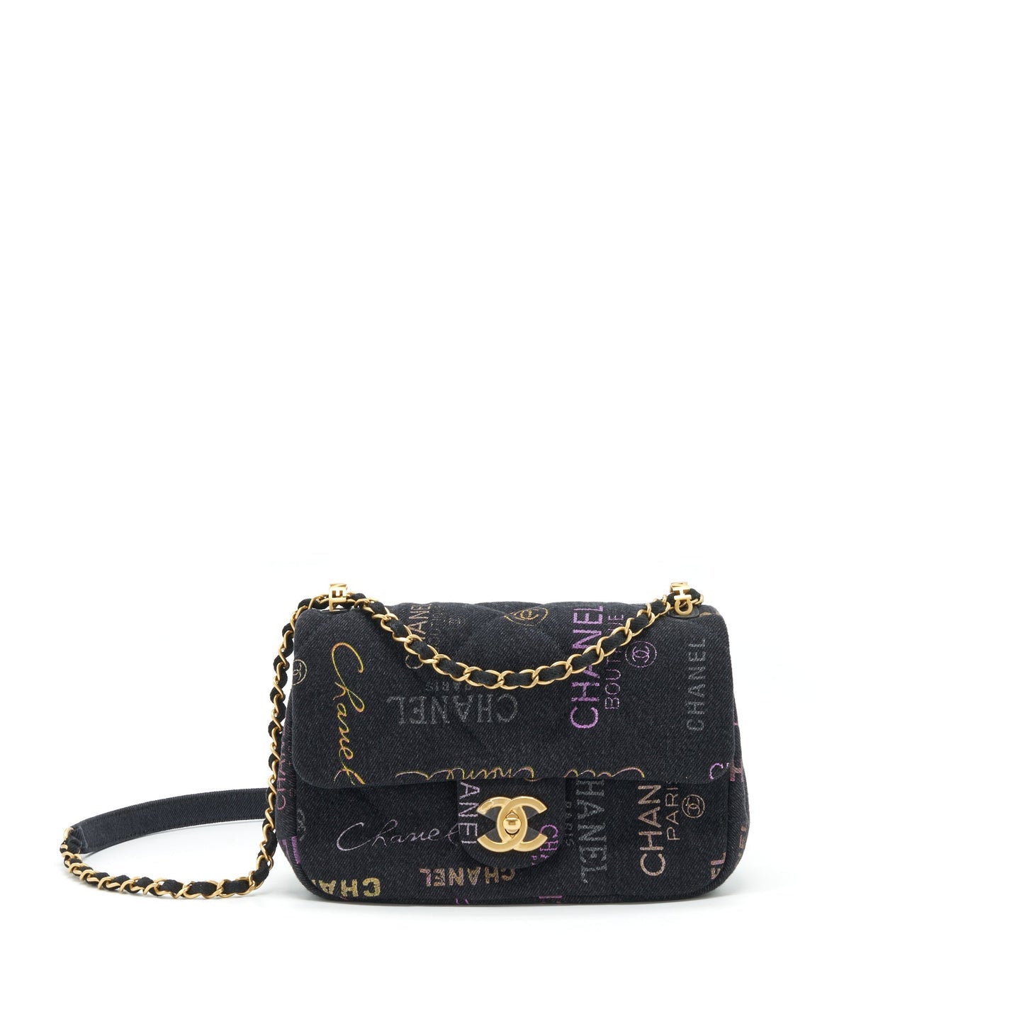 Chanel 22P Flap 23cm Denim GHW Microchip Black Small Shoulder Bag