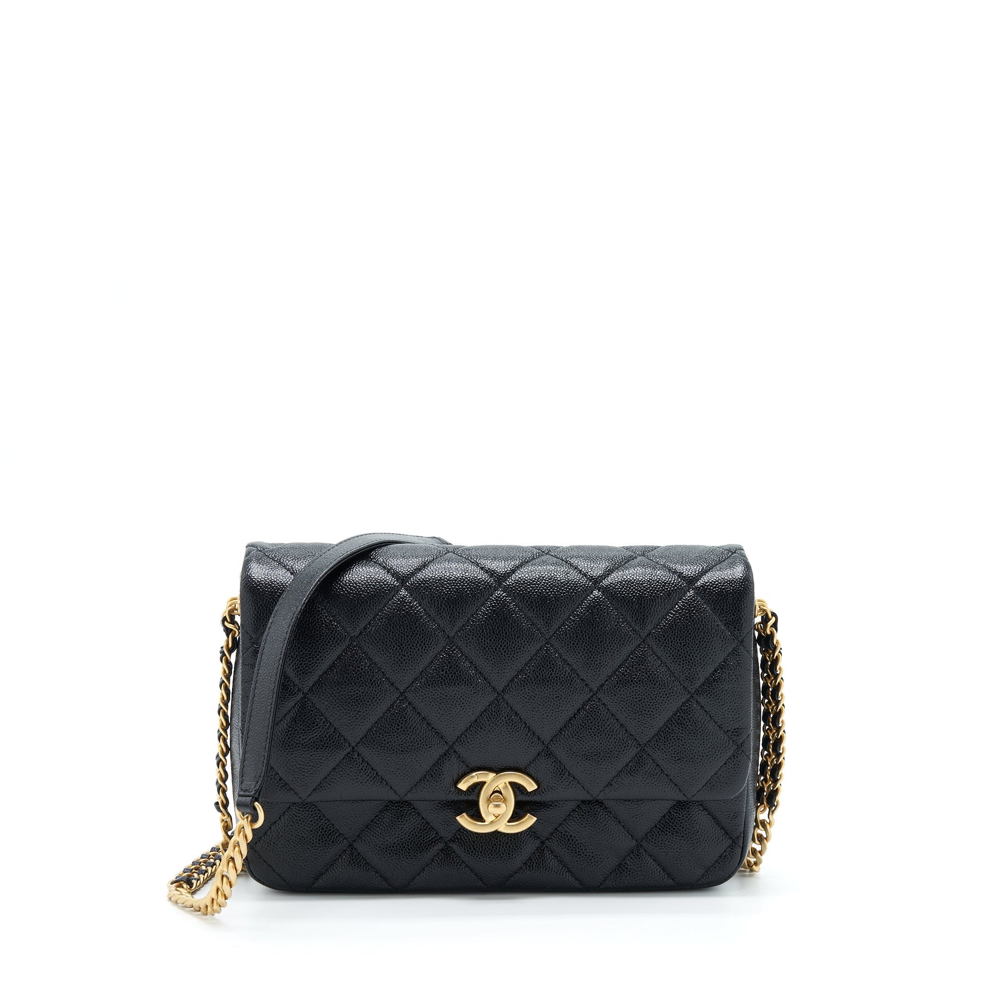 Chanel 22P Melody Grained Calfskin GHW Microchip Black Handbag