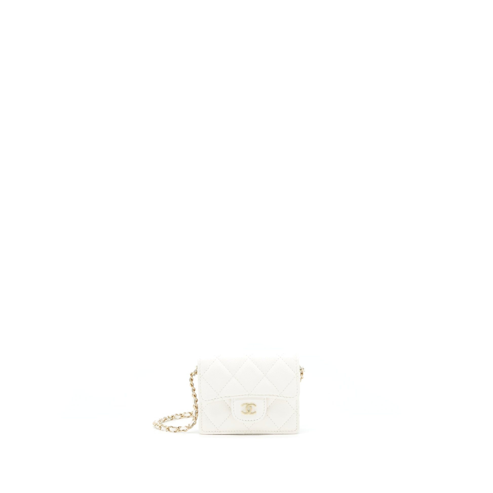 Chanel 21B Card Holder On Caviar LGHW White Wallet Case