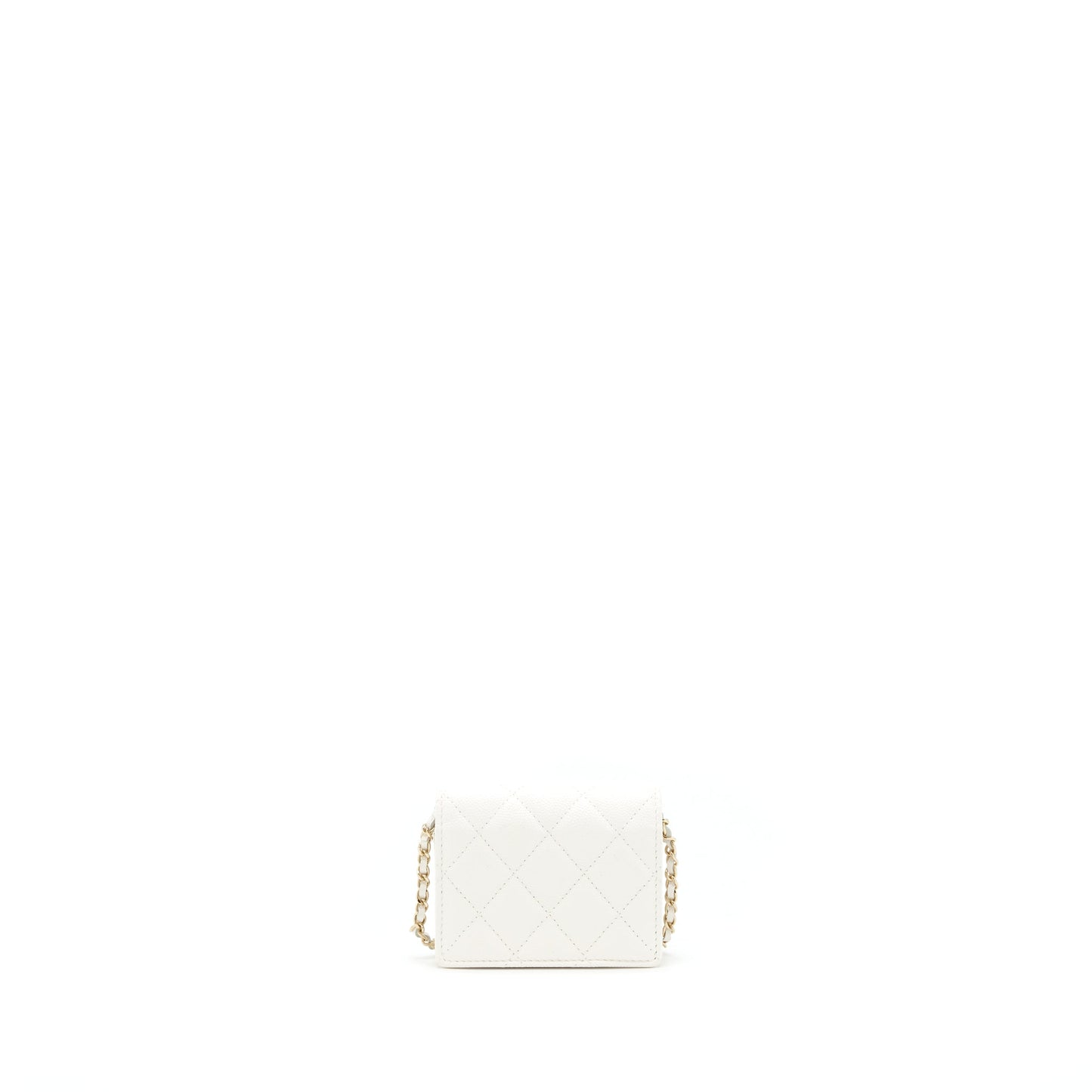 Chanel 21B Card Holder On Caviar LGHW White Wallet Case
