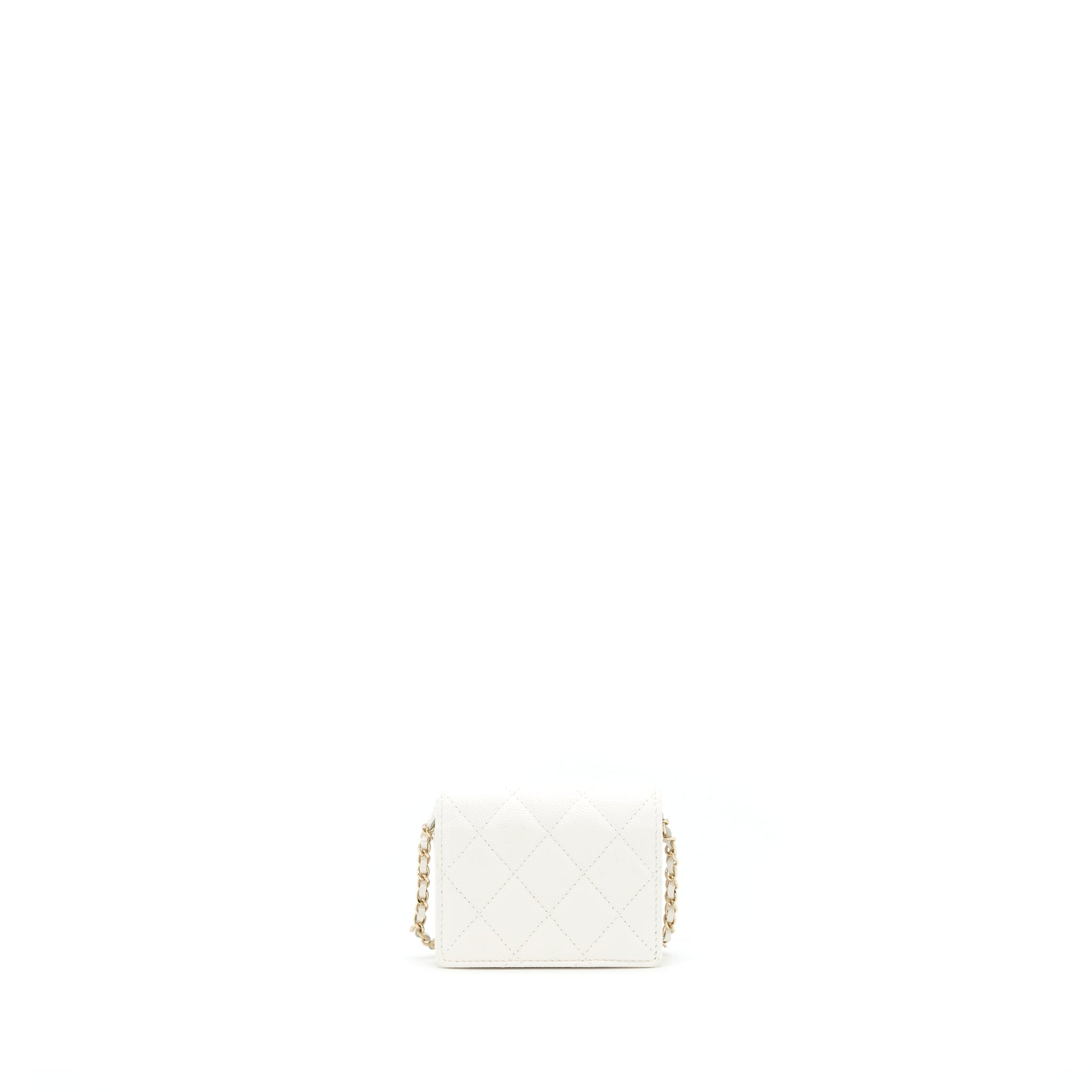 Chanel 21B Card Holder On Caviar LGHW White Wallet Case