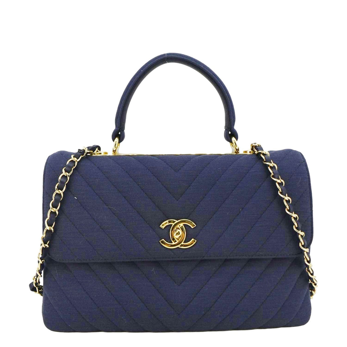 Chanel Trendy CC Jersey Chevron Top Blue Travel Bag