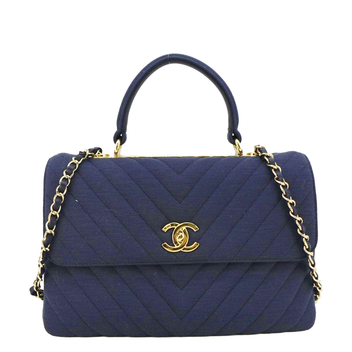 Chanel Trendy CC Jersey Chevron Top Blue Travel Bag